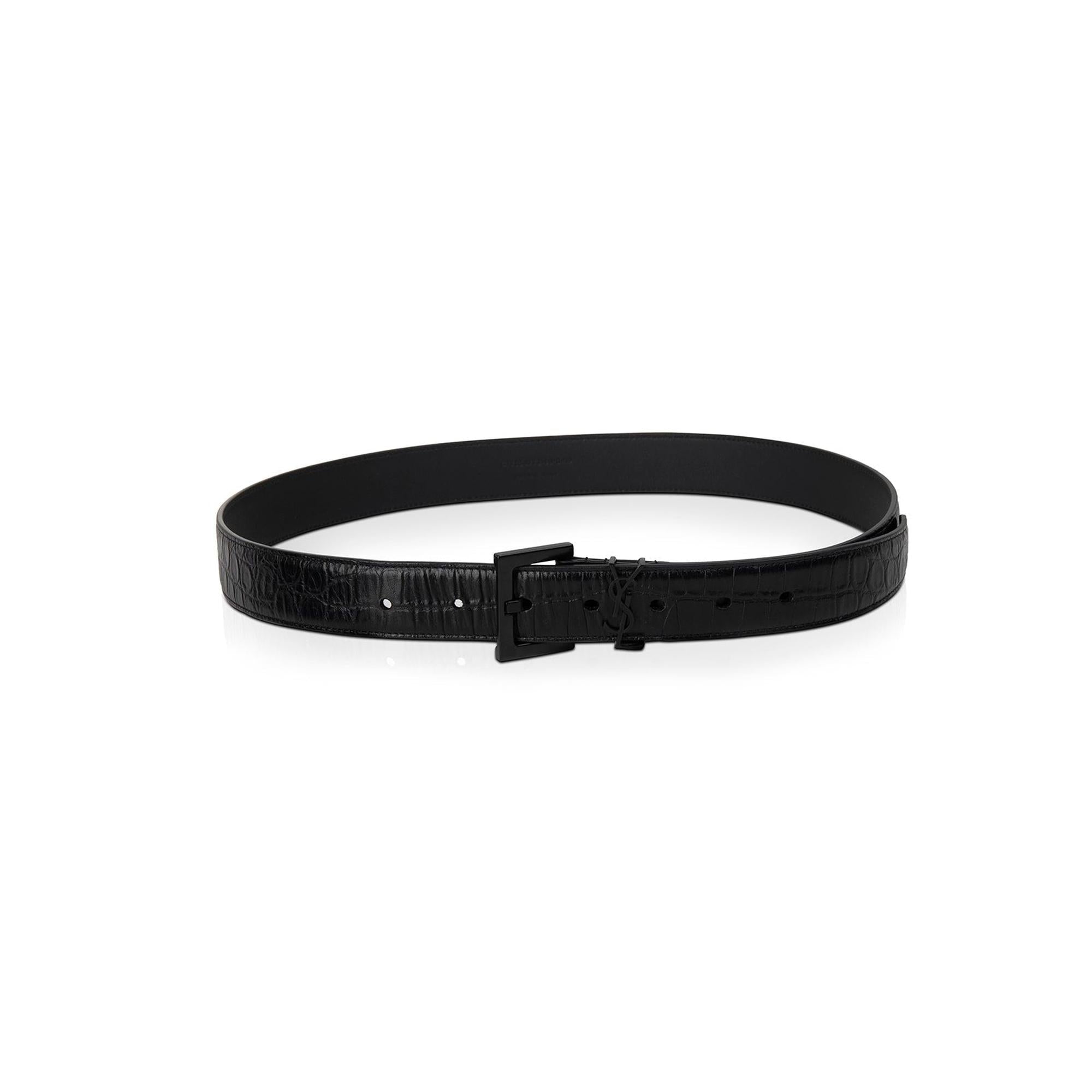 Saint Laurent Crocodile Embossed Monogram Belt