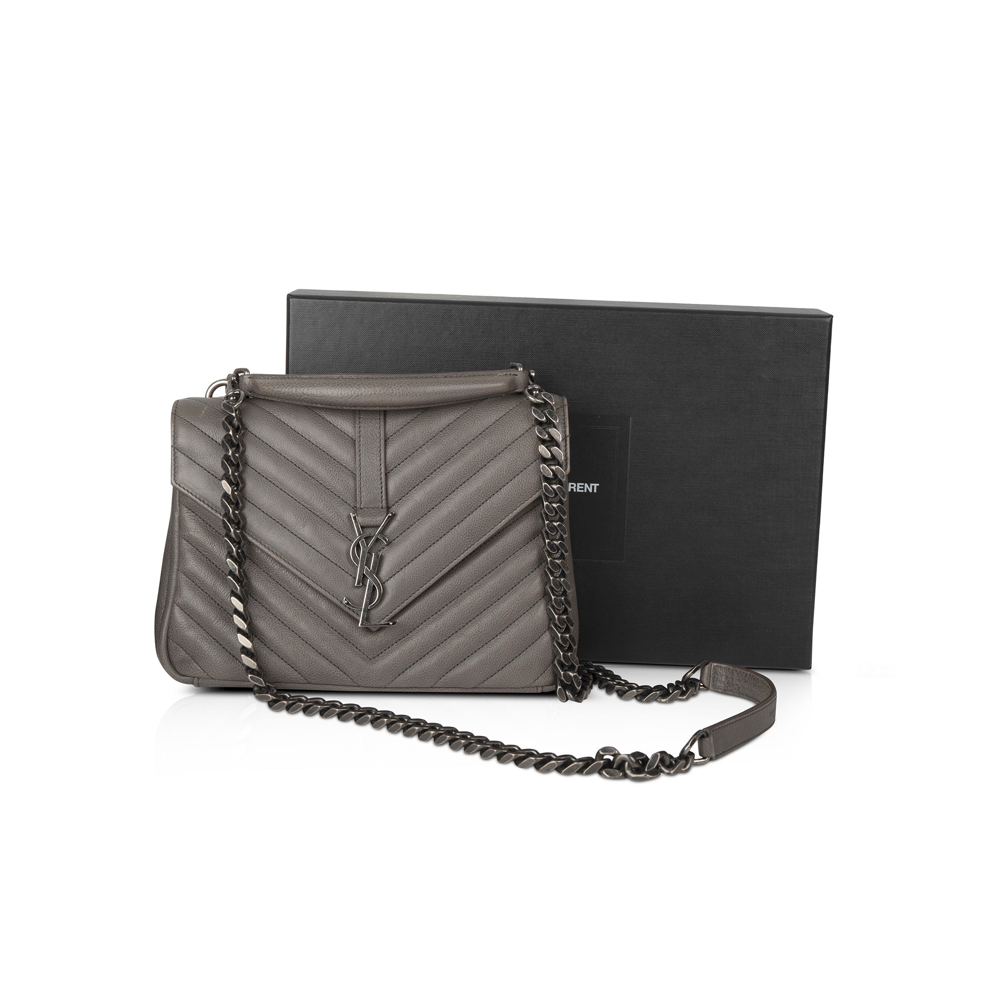 Saint Laurent Medium Chevron College Bag w/ Box & Receipt