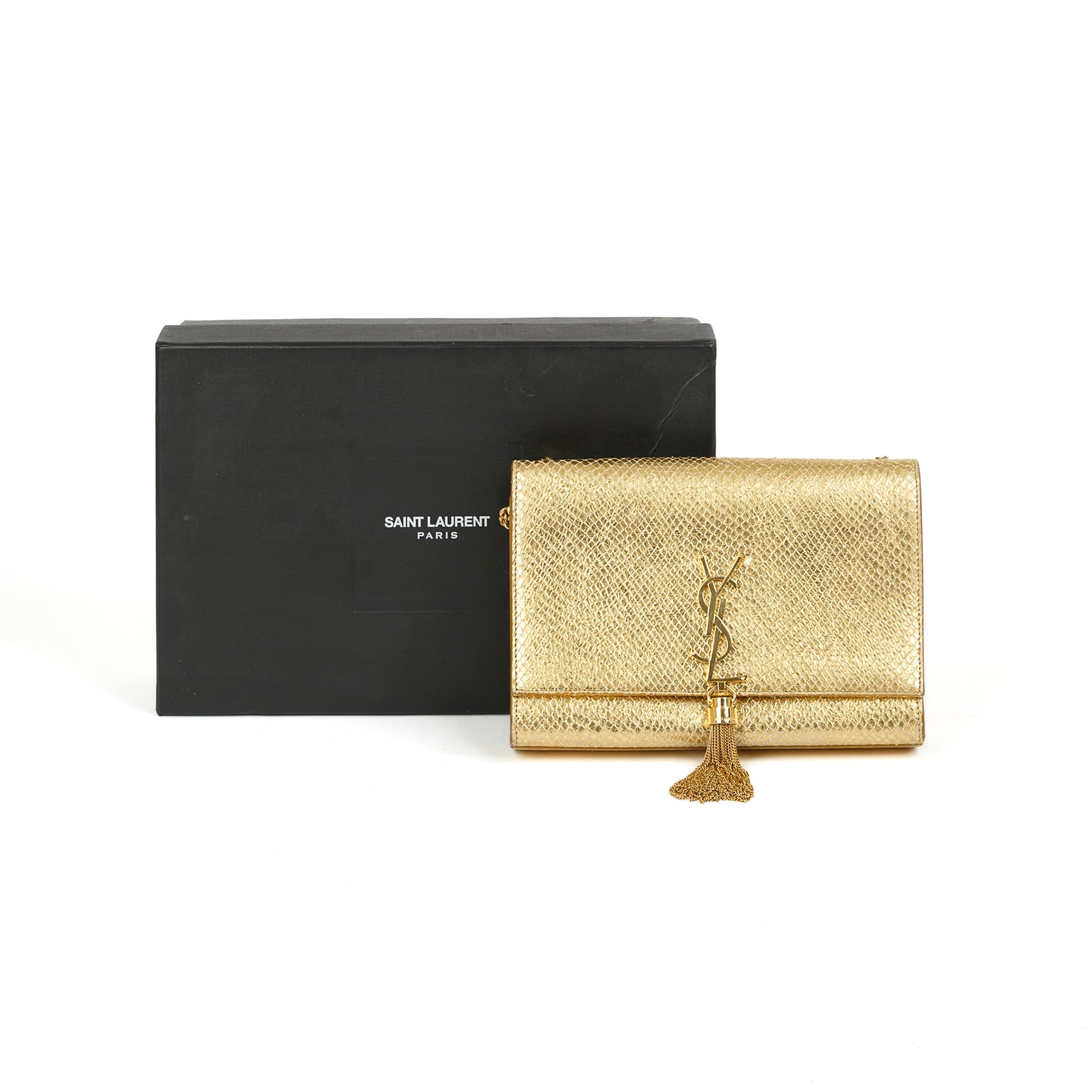 Saint Laurent Medium Python-Embossed Kate Monogram Tassel Bag w/ Box