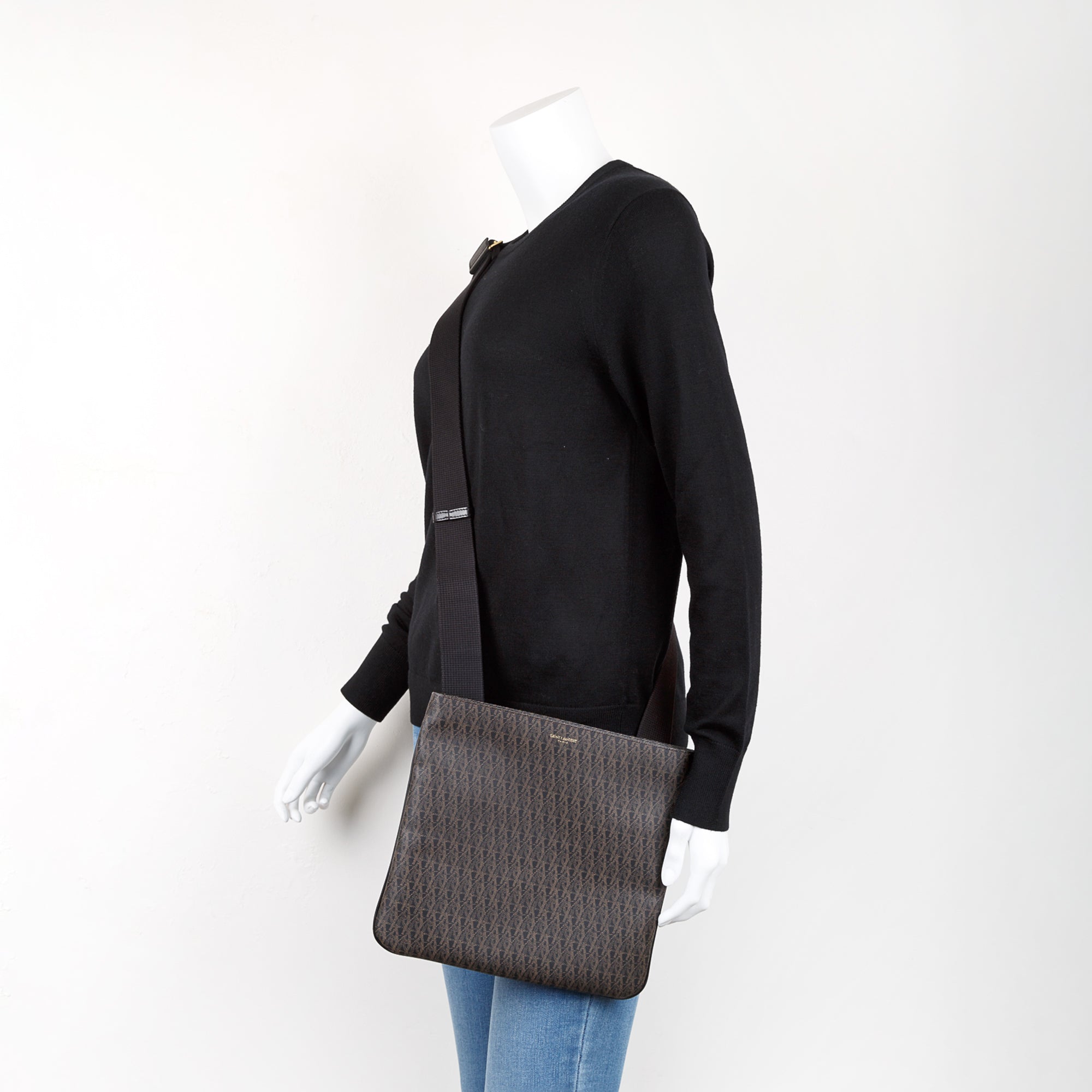 Saint Laurent Monogram Canvas Flat Messenger Bag