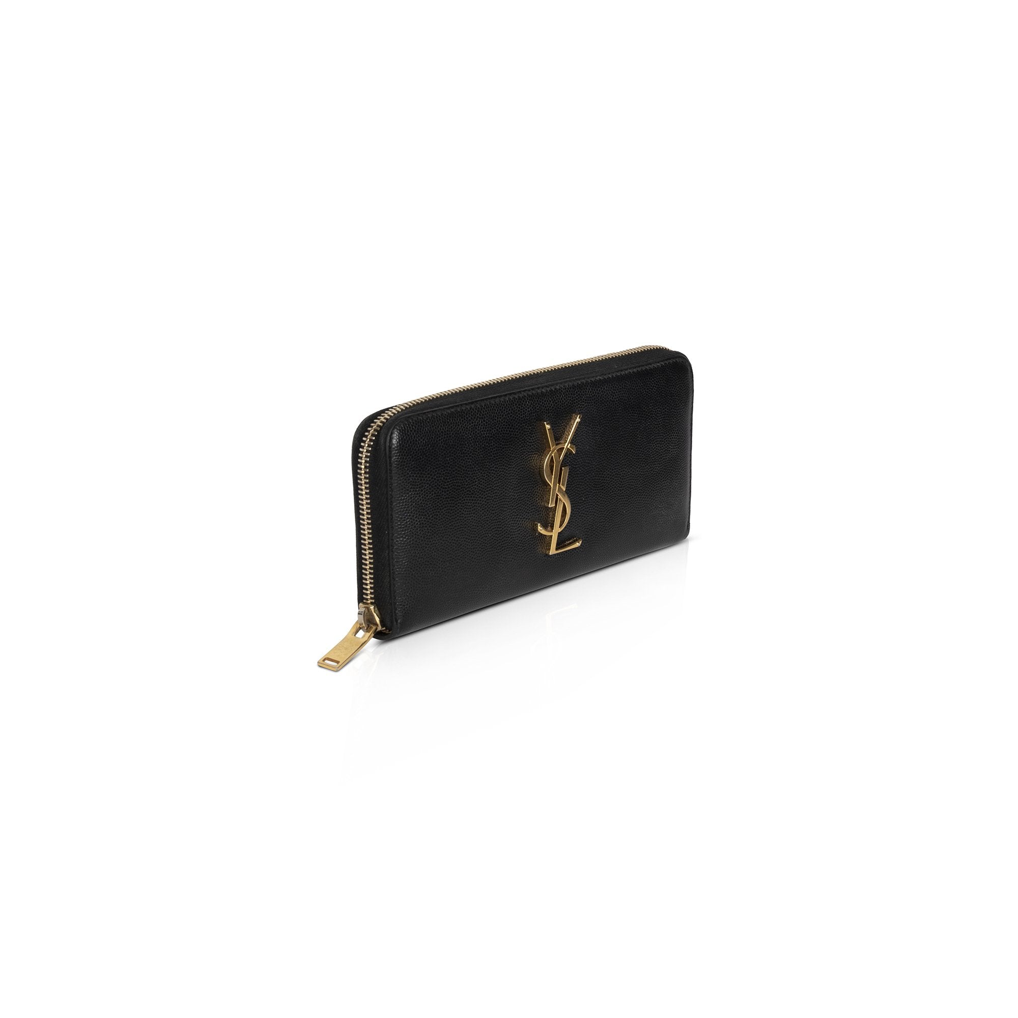Saint Laurent Monogram Zip-Up Leather Wallet w/Box