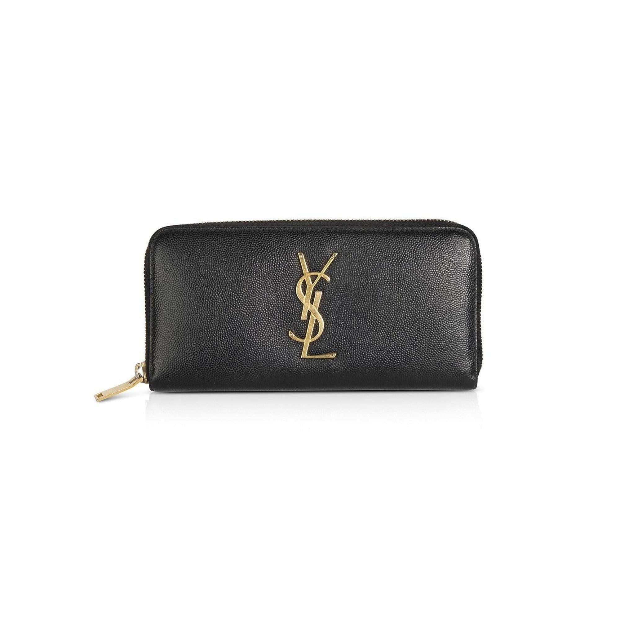 Saint Laurent Monogram Zip-Up Leather Wallet w/Box