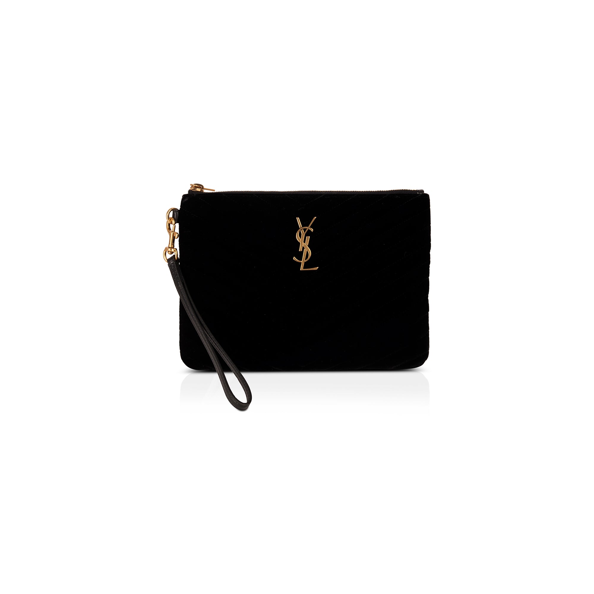 Saint Laurent Velvet Cassandre Wrist Pouch w/ Box