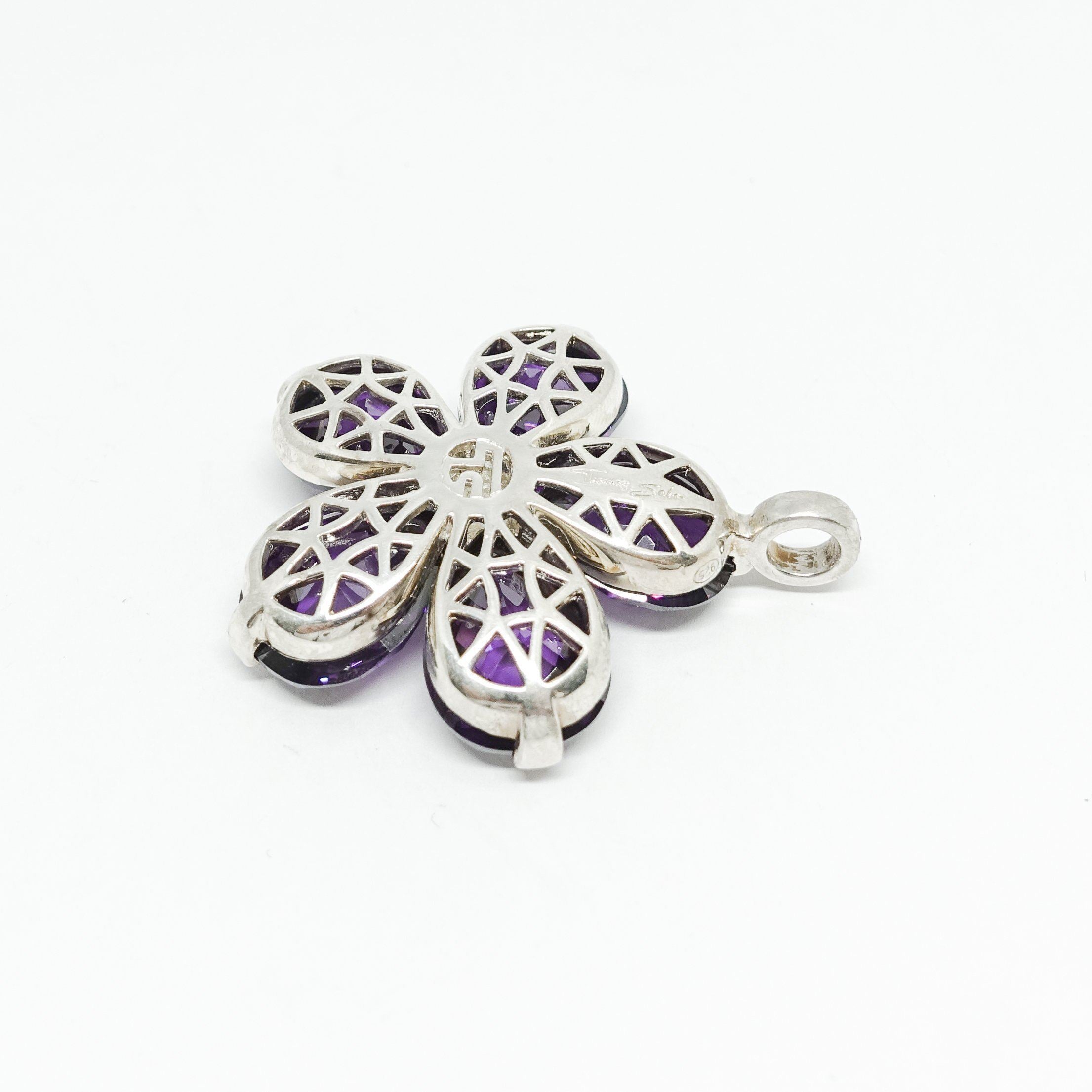 Thomas Sabo Large Purple Crystal Flower Pendant in Sterling Silver