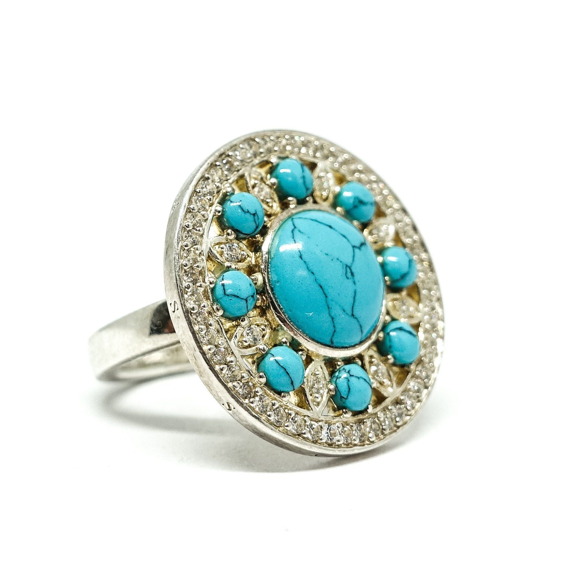 Thomas Sabo Turqoise Disc Ring in Sterling Silver with Turquoise and Clear CZ
