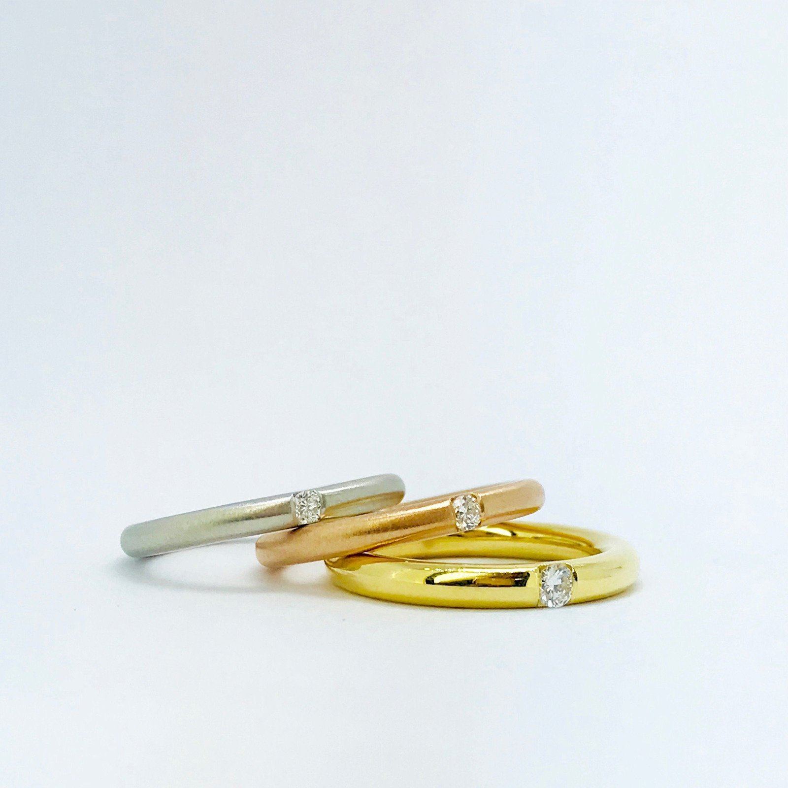 Three Colour Diamond Band Ring Set