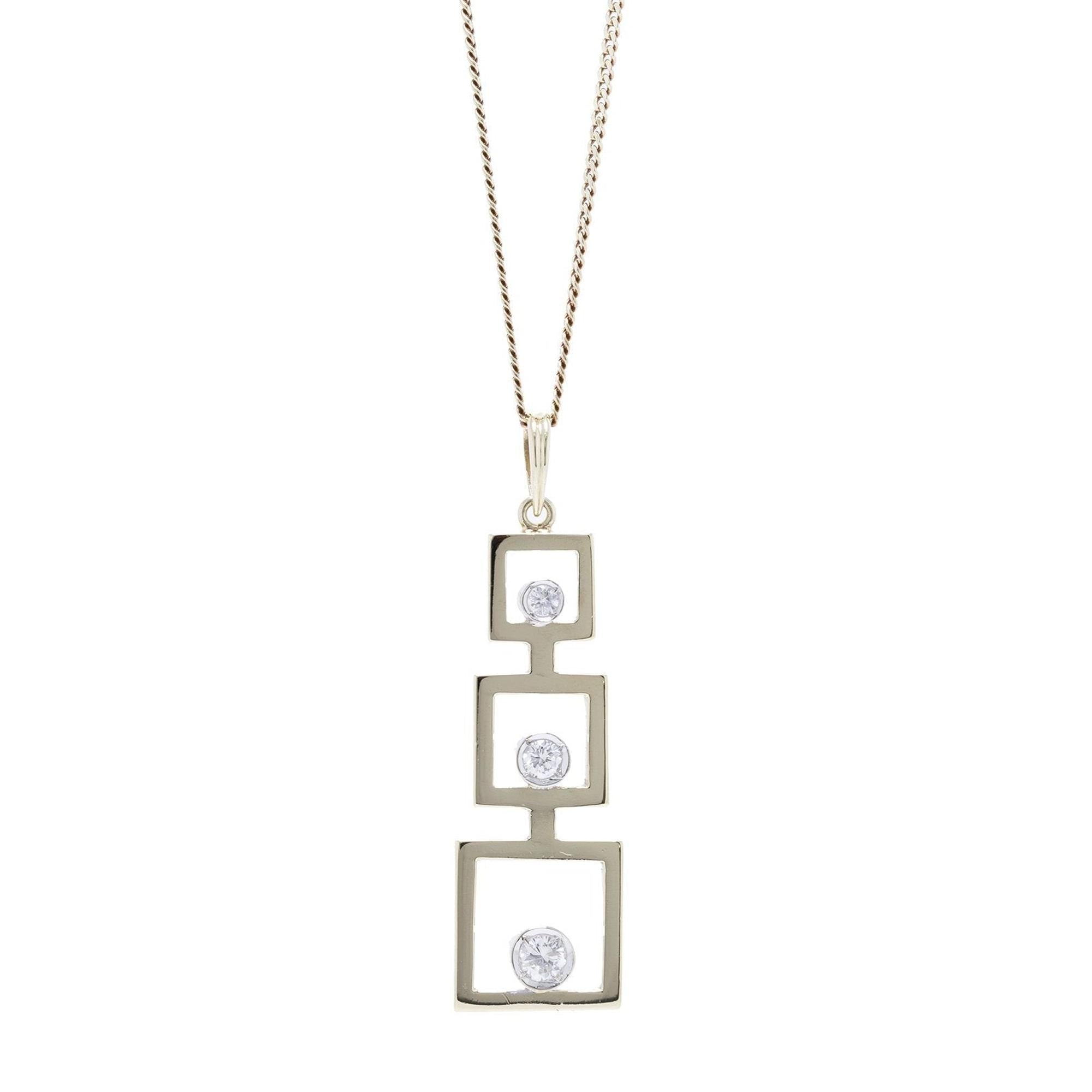 Three Diamond Drop Pendant Necklace