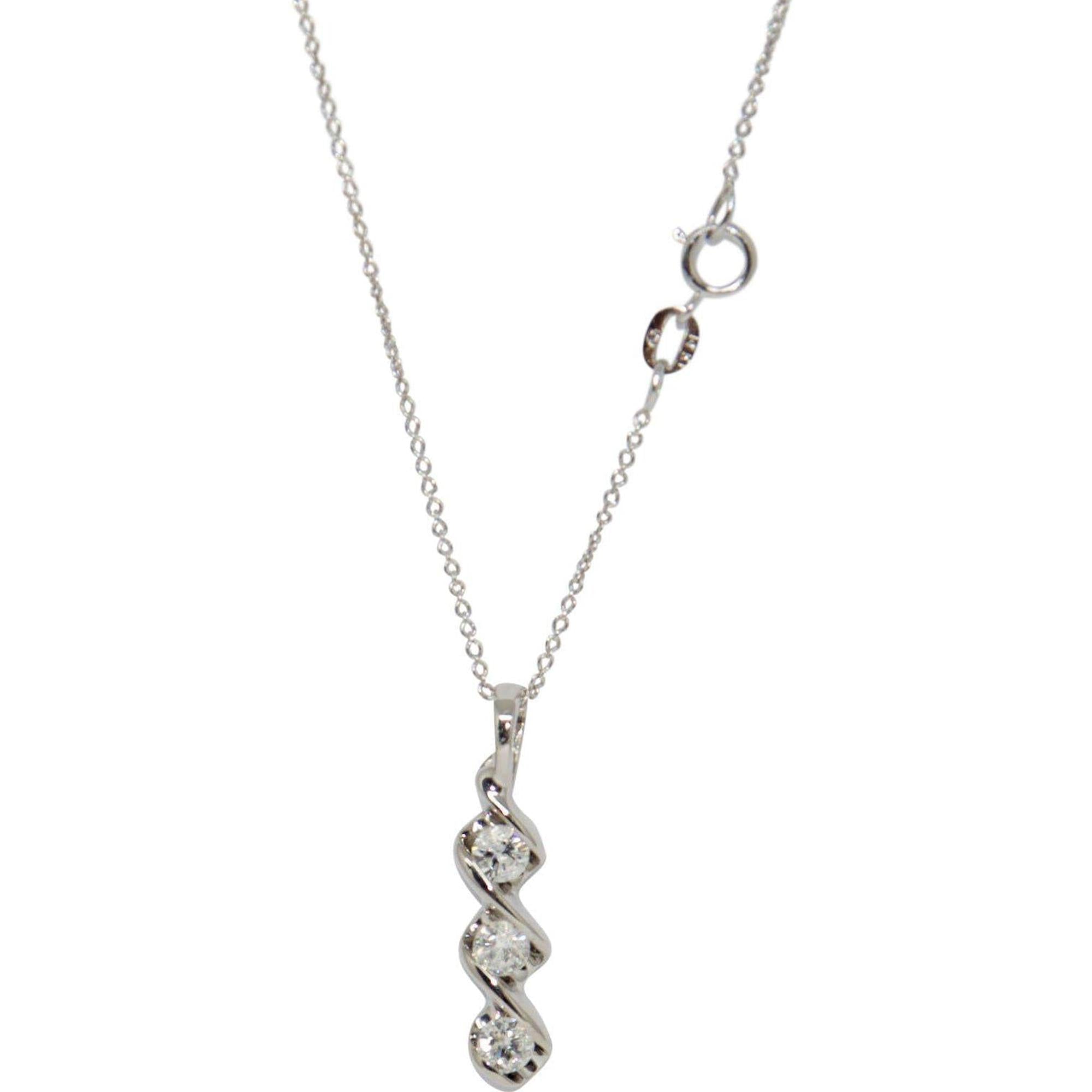 Three Stone Diamond Drop Pendant Necklace