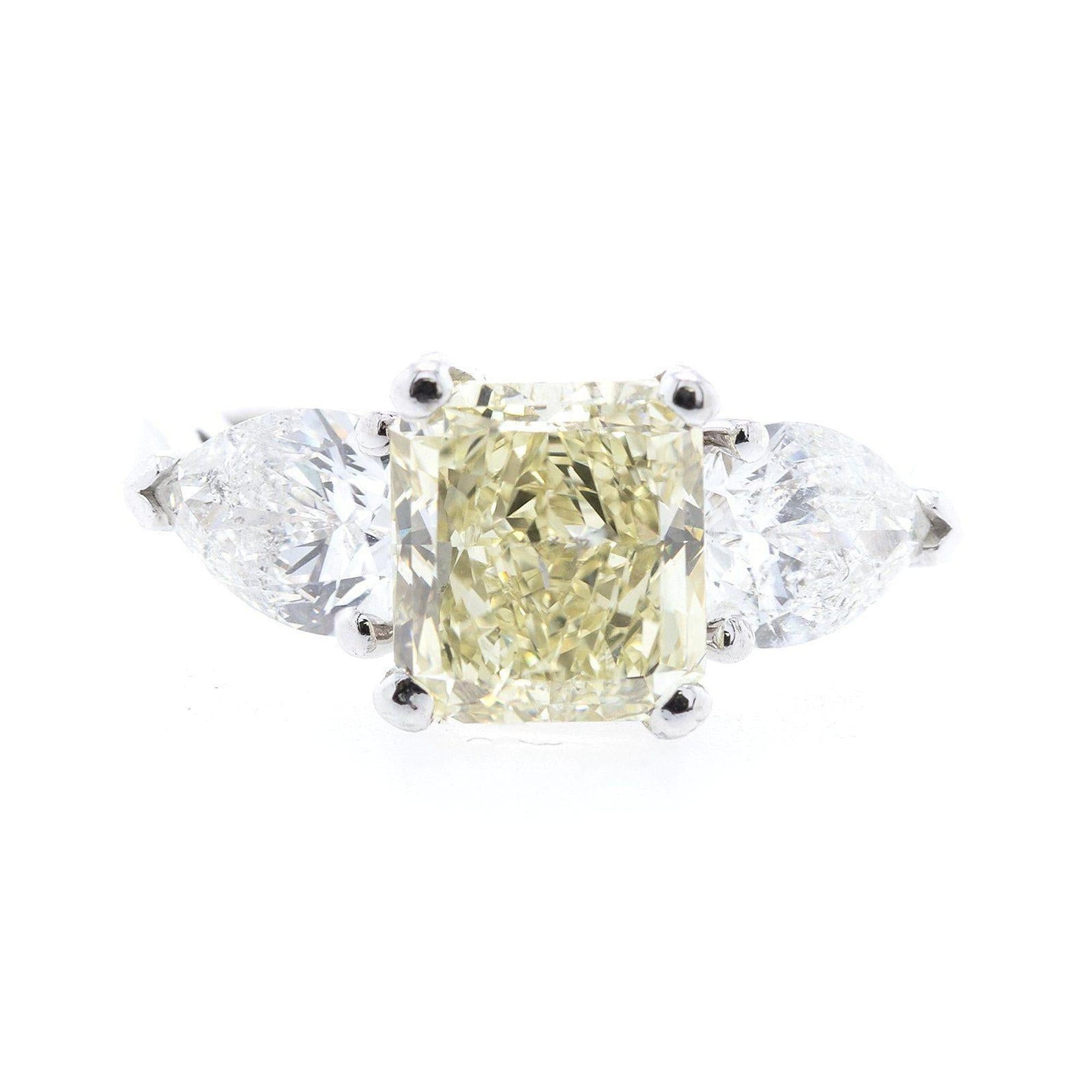 Three Stone Natural Yellow Diamond Ring w/ GIA Certificate