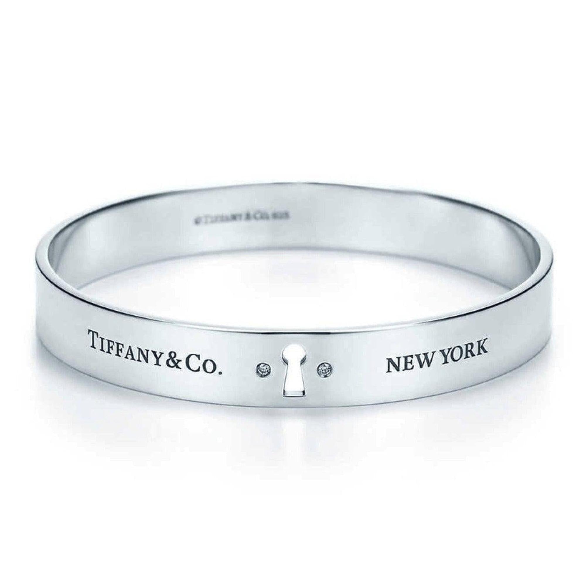 Tiffany & Co Locks Narrow Diamond Bangle Bracelet in Sterling Silver