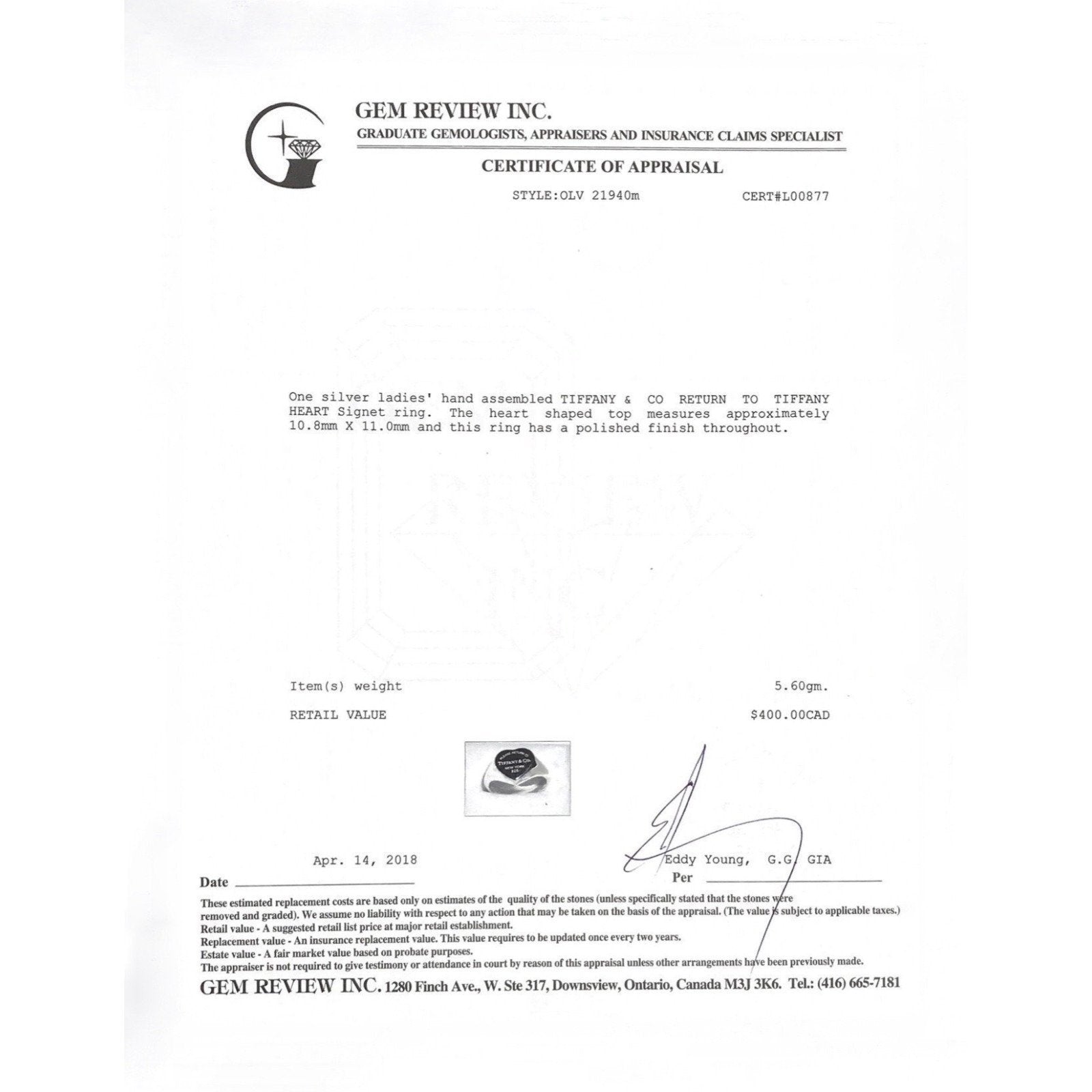 Tiffany & Co Return To Tiffany Heart Signet Ring