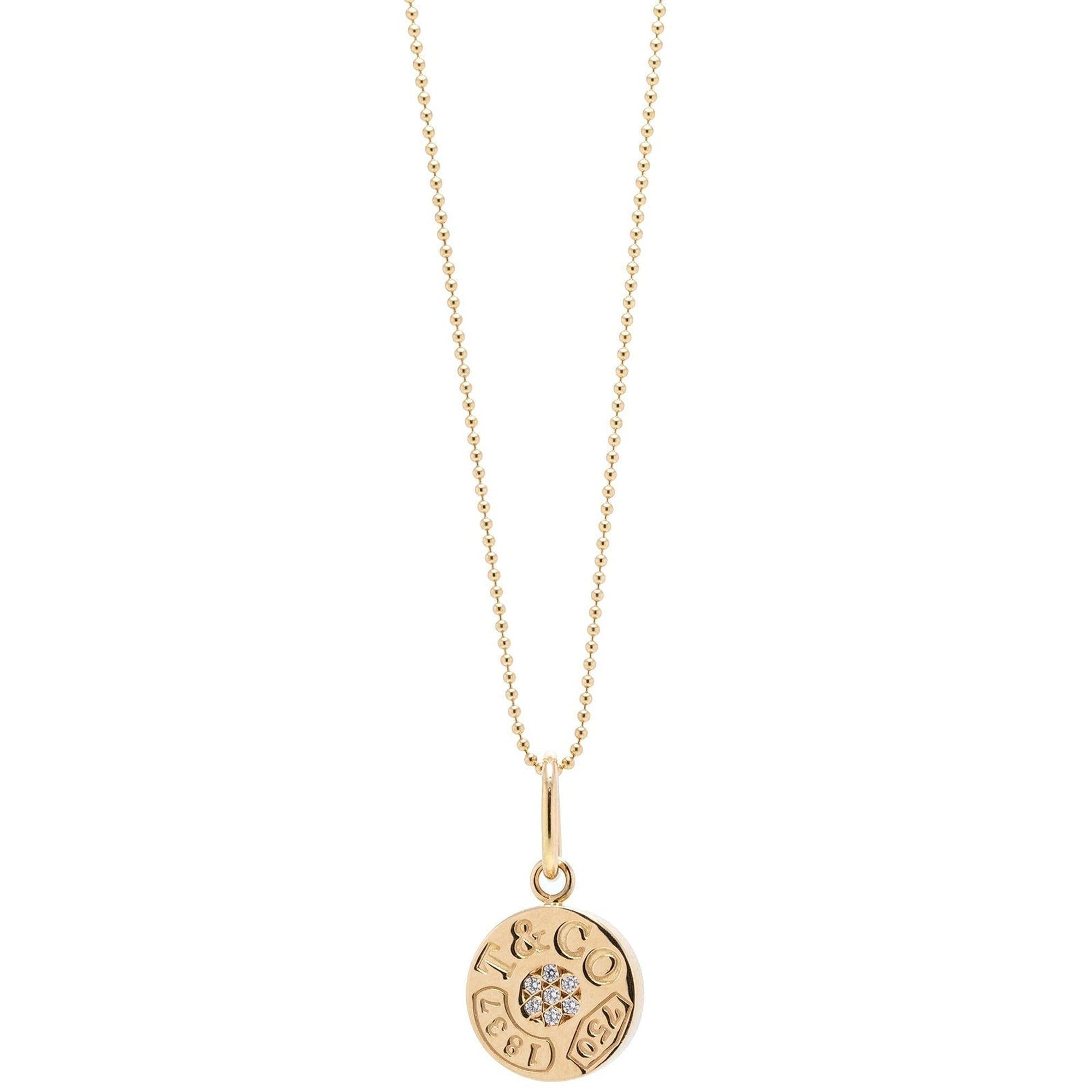 Tiffany & Co. 18k Gold 1837 Diamond Circle Pendant Necklace w/ Box
