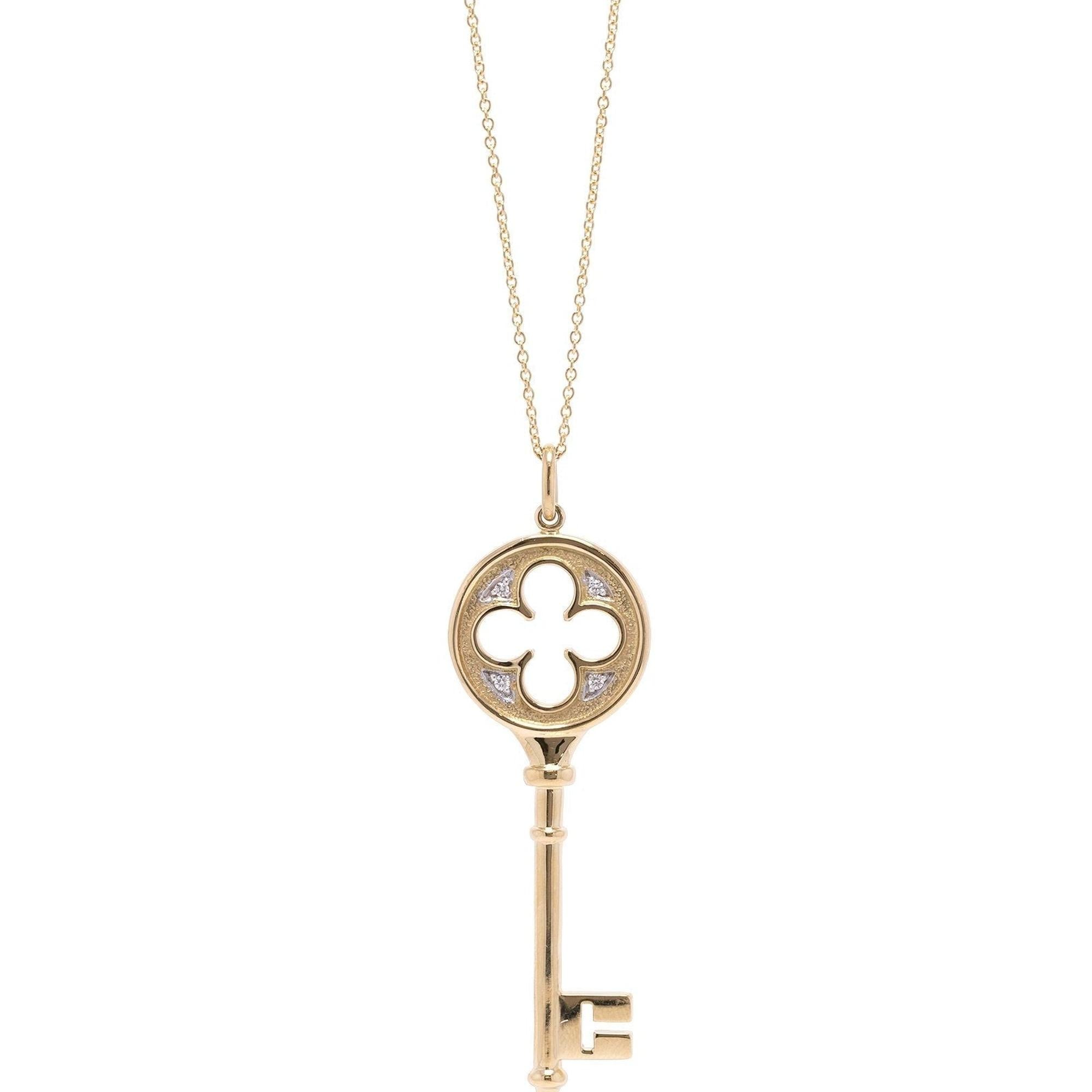 Tiffany & Co. 18k Gold Diamond Clover Key Pendant Necklace
