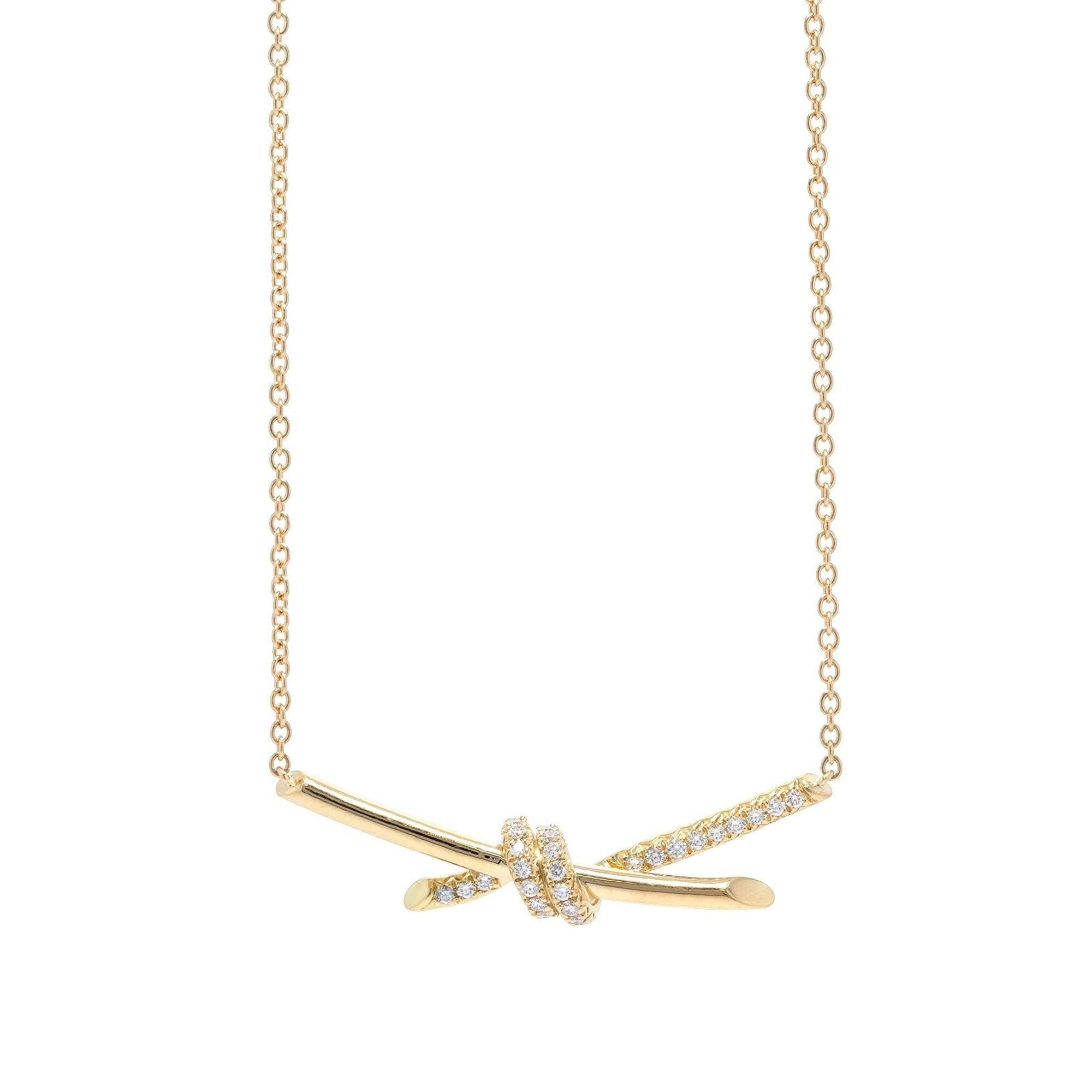 Tiffany & Co. 18k Gold Diamond Knot Pendant Necklace w/ Box