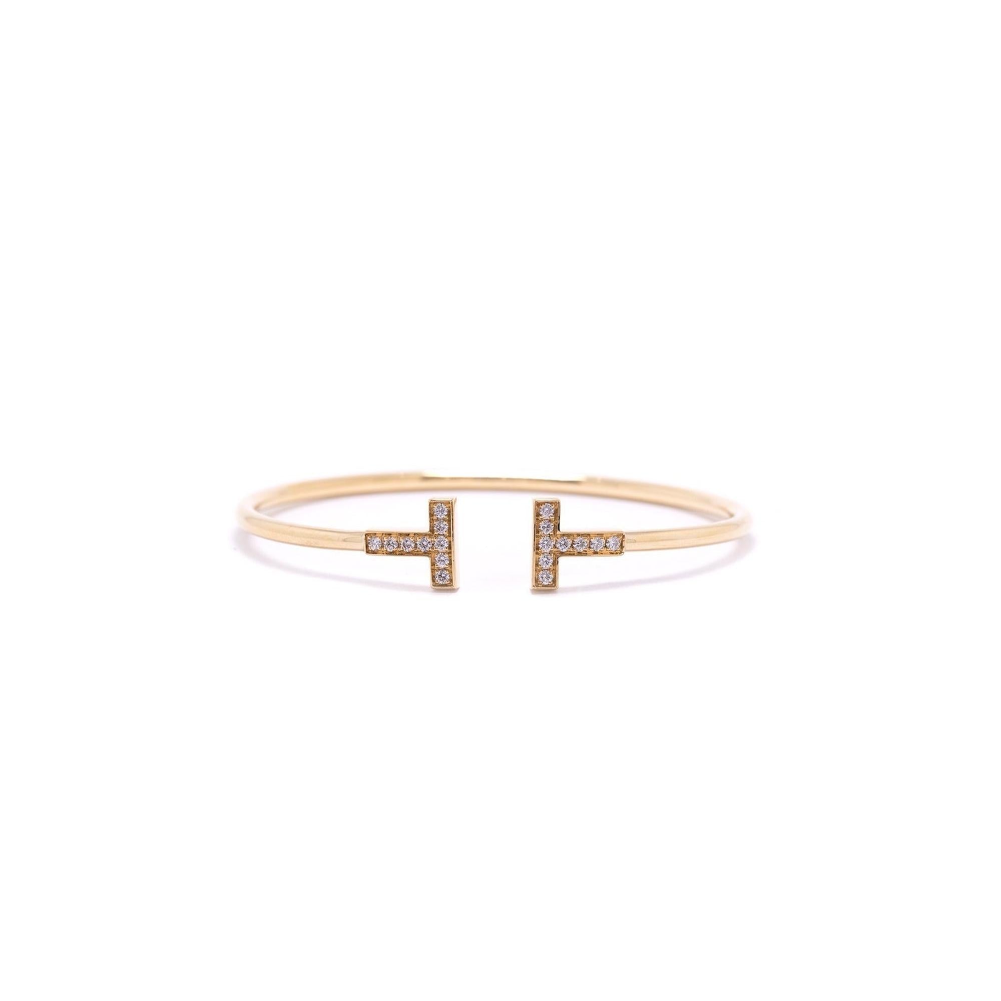 Tiffany & Co. 18k Gold Diamond T Wire Bracelet w/ Box