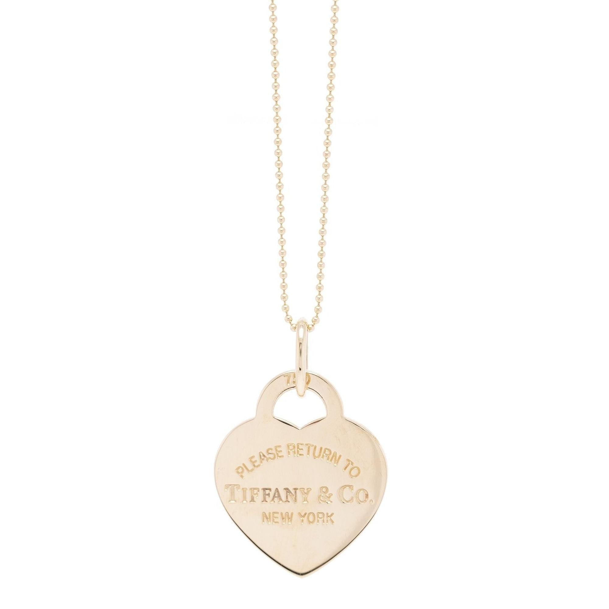 Tiffany & Co. 18k Gold Return to Tiffany Medium Heart Tag Pendant Necklace w/ Box