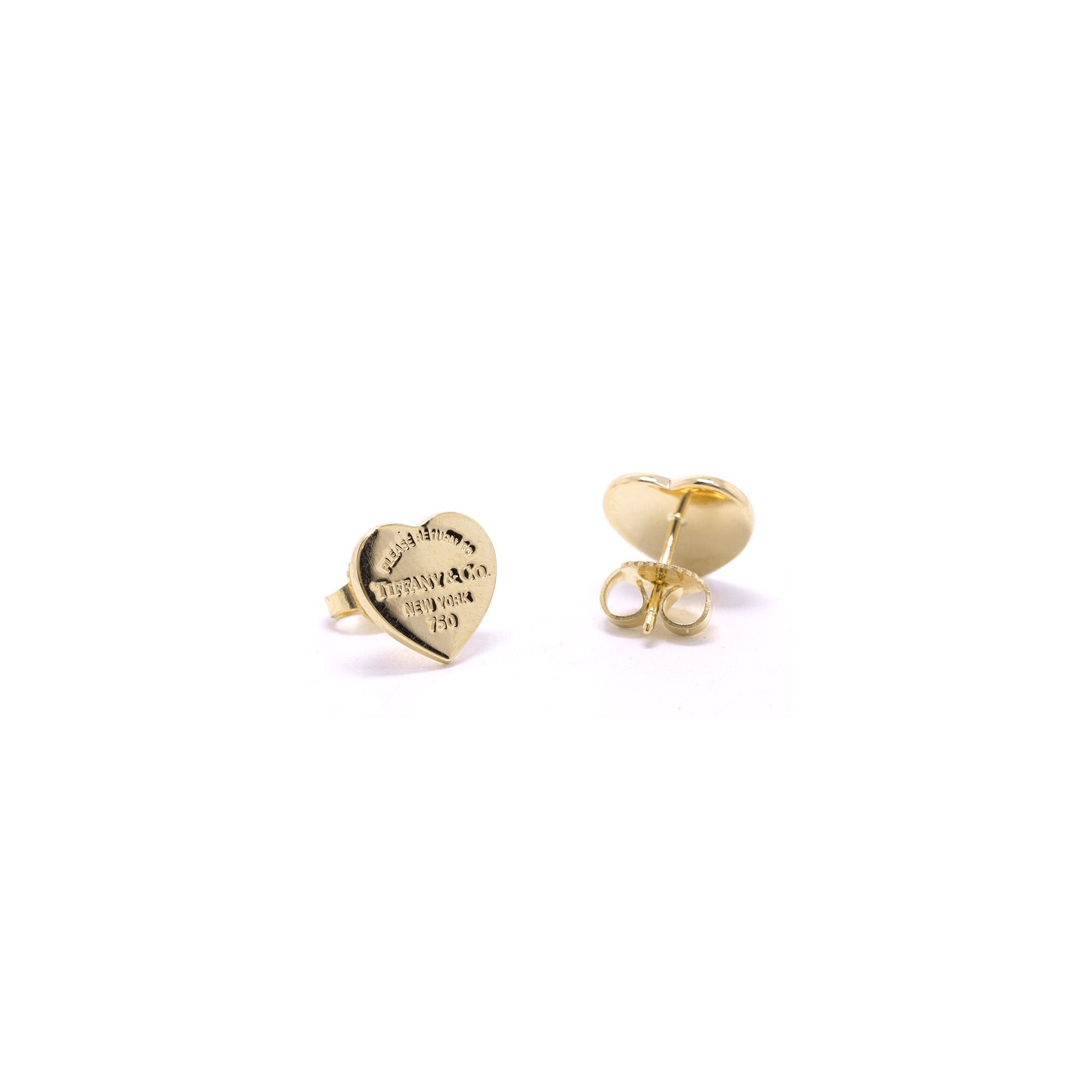 Tiffany & Co. 18k Gold Return to Tiffany Mini Heart Tag Stud Earrings w/ Box