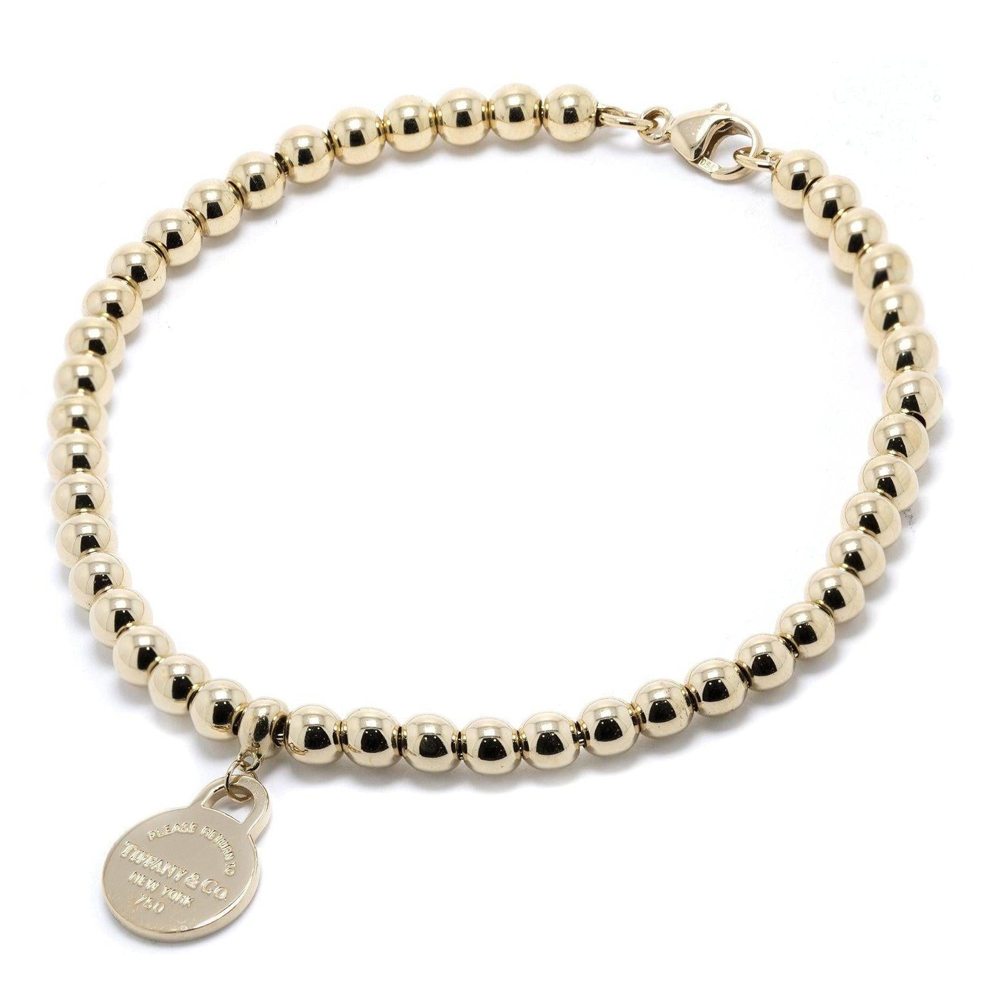 Tiffany & Co. 18k Gold Return to Tiffany Mini Round Tag Bead Bracelet