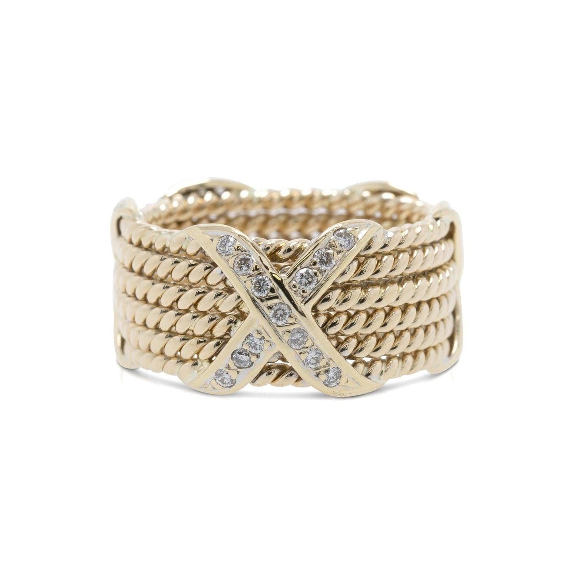 Tiffany & Co. 18k Gold Schlumberger Rope Six-Row Diamond "X" Ring