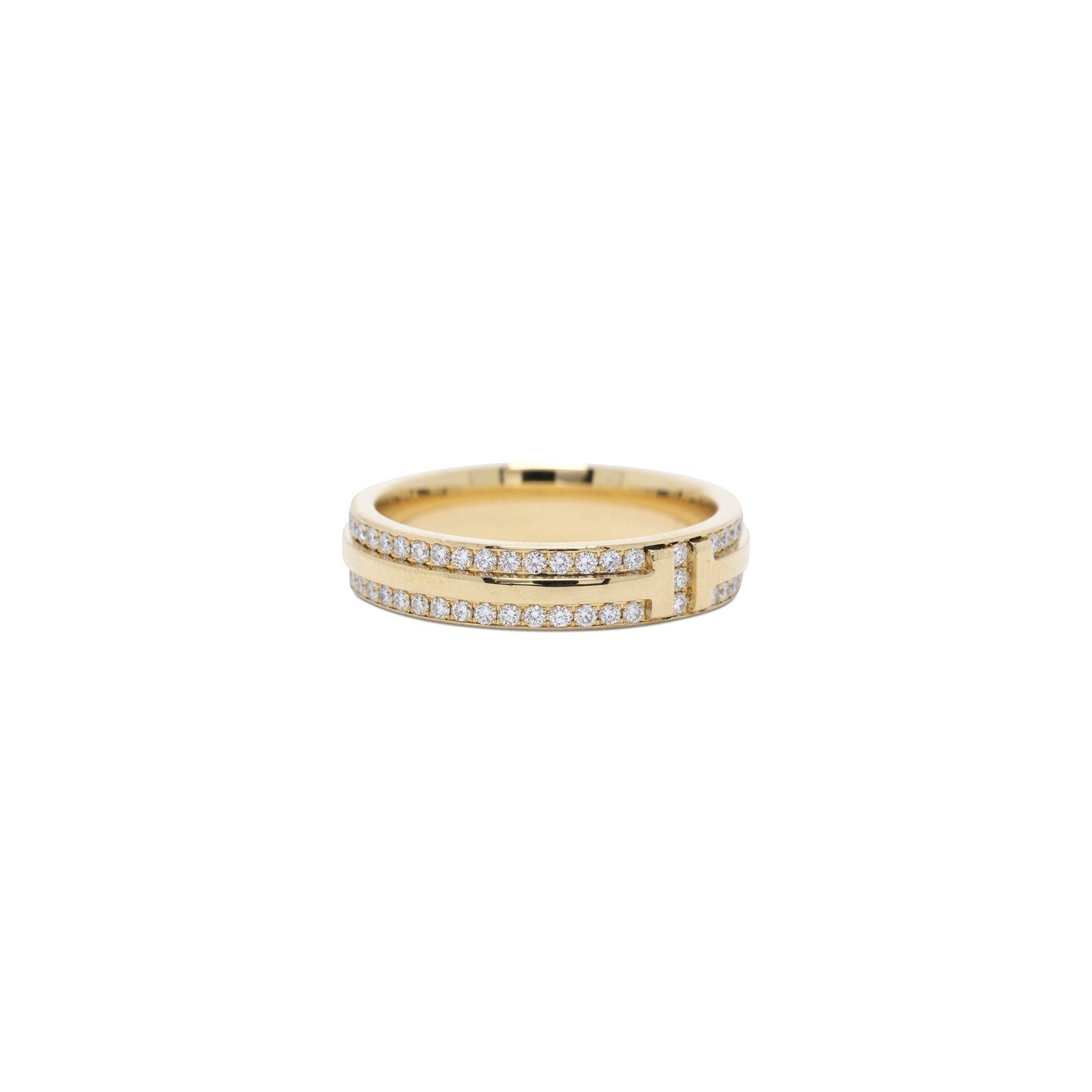 Tiffany & Co. 18k Gold T Narrow Pave Diamond Ring