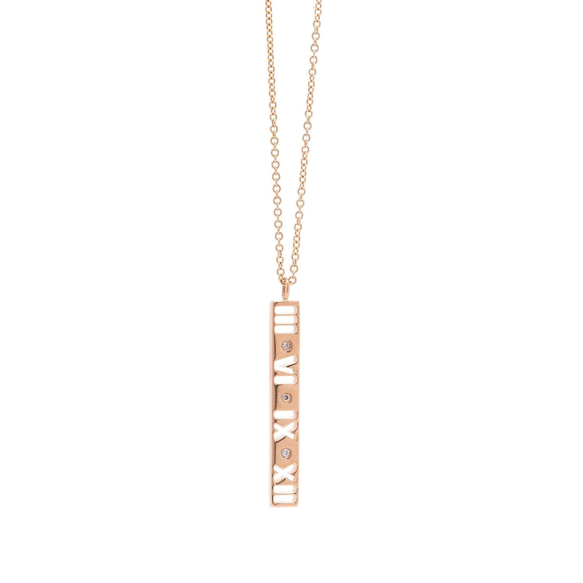 Tiffany & Co. 18k Rose Gold Diamond Atlas Bar Pendant Necklace