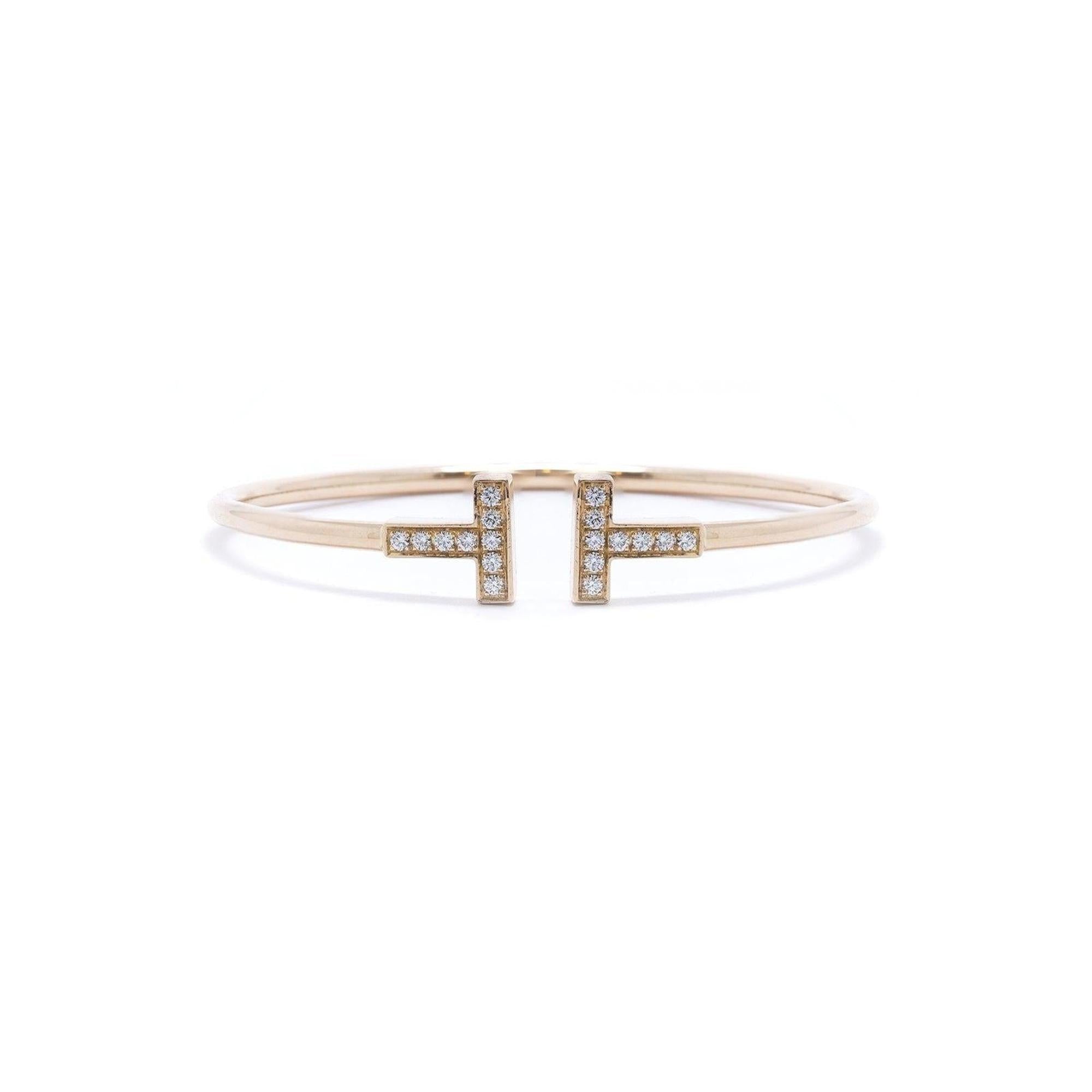 Tiffany & Co. 18k Rose Gold Diamond T Wire Bracelet