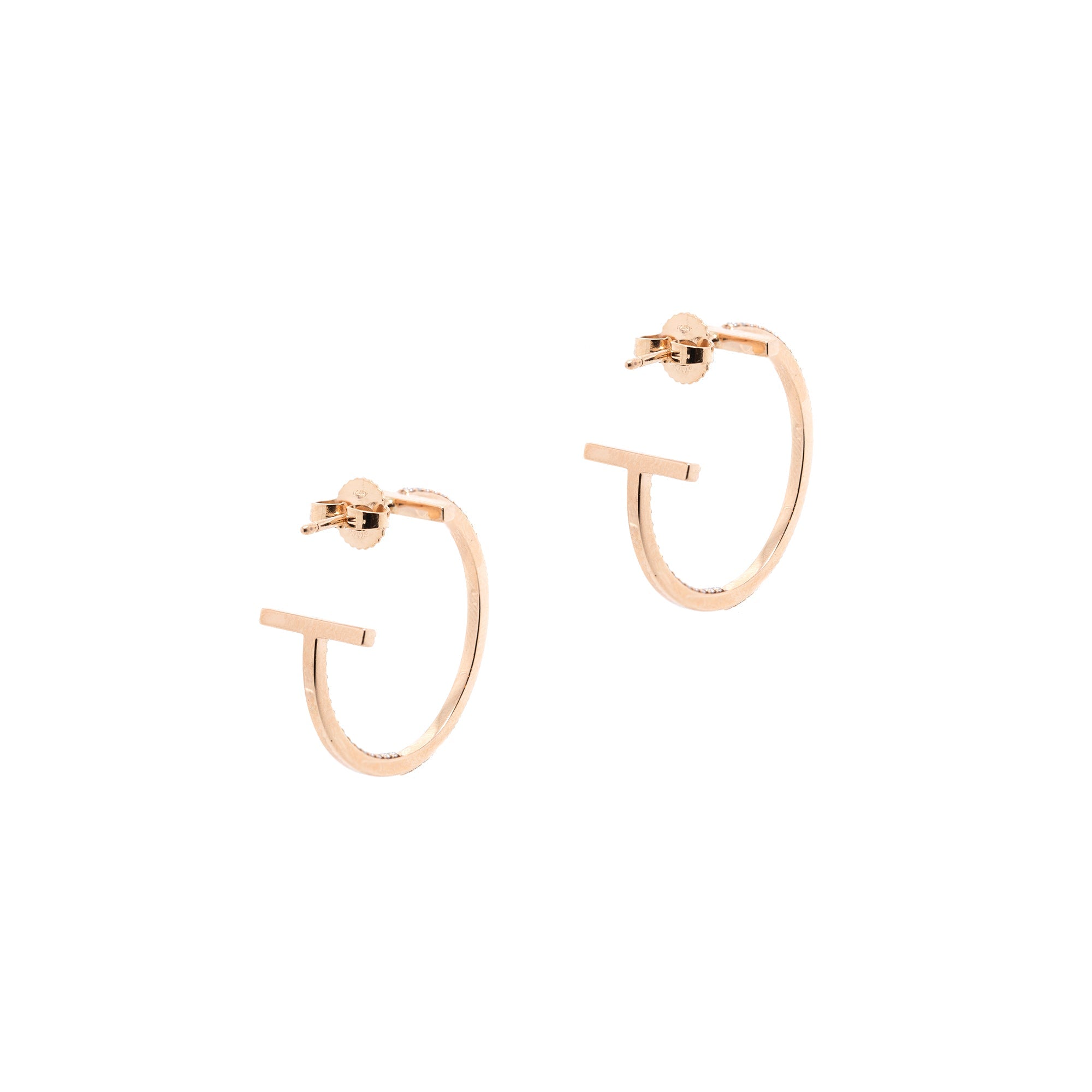 Tiffany & Co. 18k Rose Gold T Diamond Hoop Earrings w/ Box