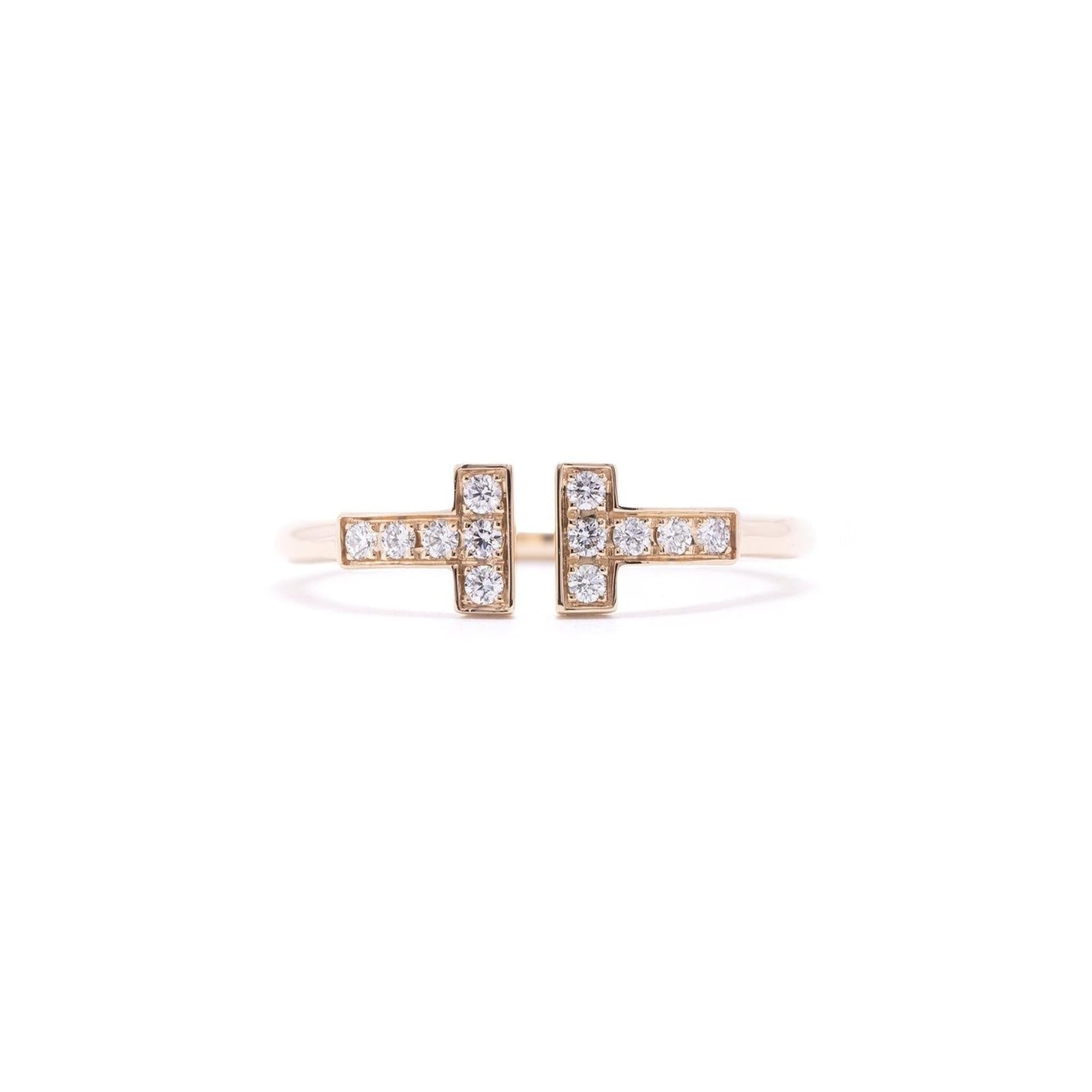 Tiffany & Co. 18k Rose Gold T Wire Diamond Ring w/ Box & Receipt