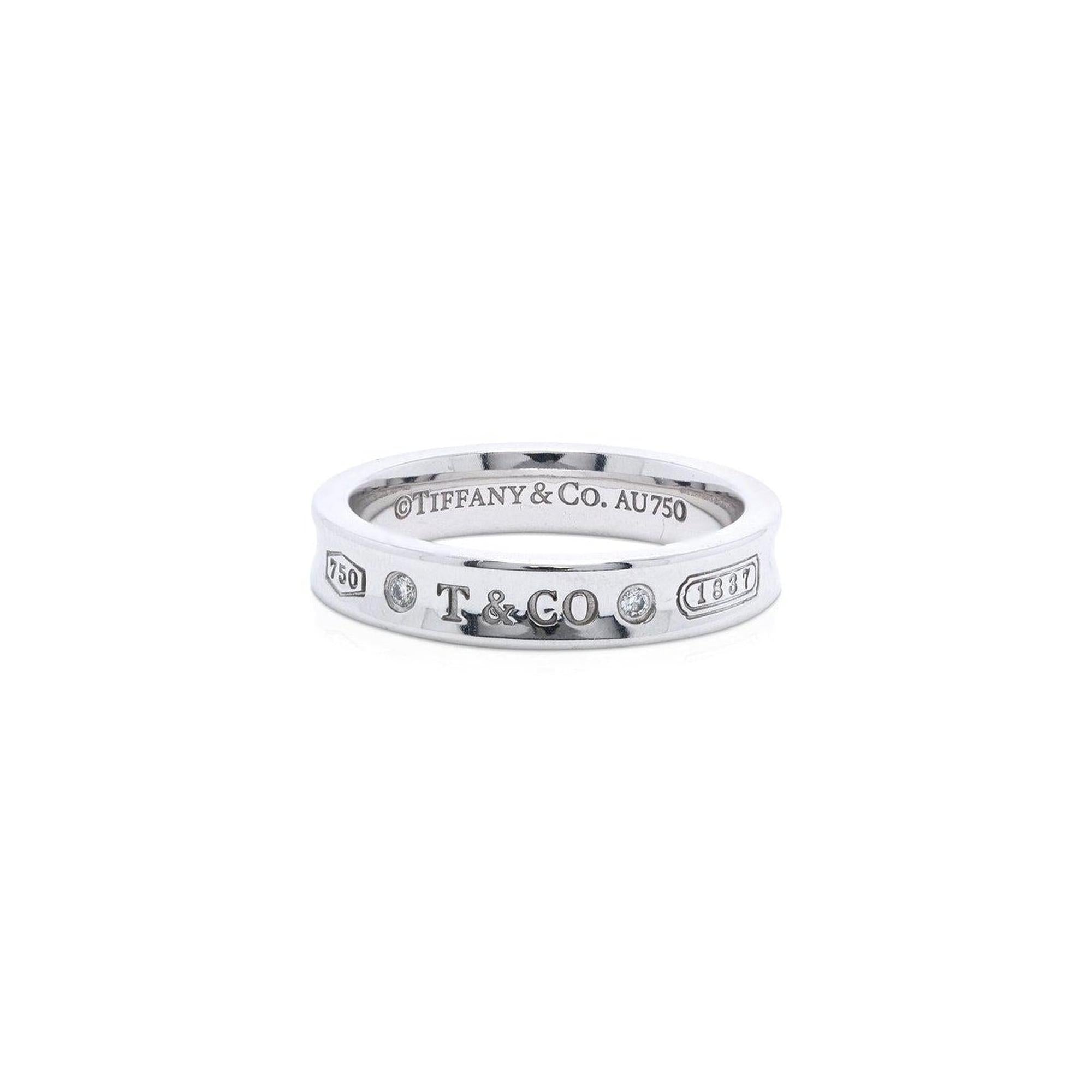 Tiffany & Co. 18k White Gold 1837 Narrow Ring with Diamonds