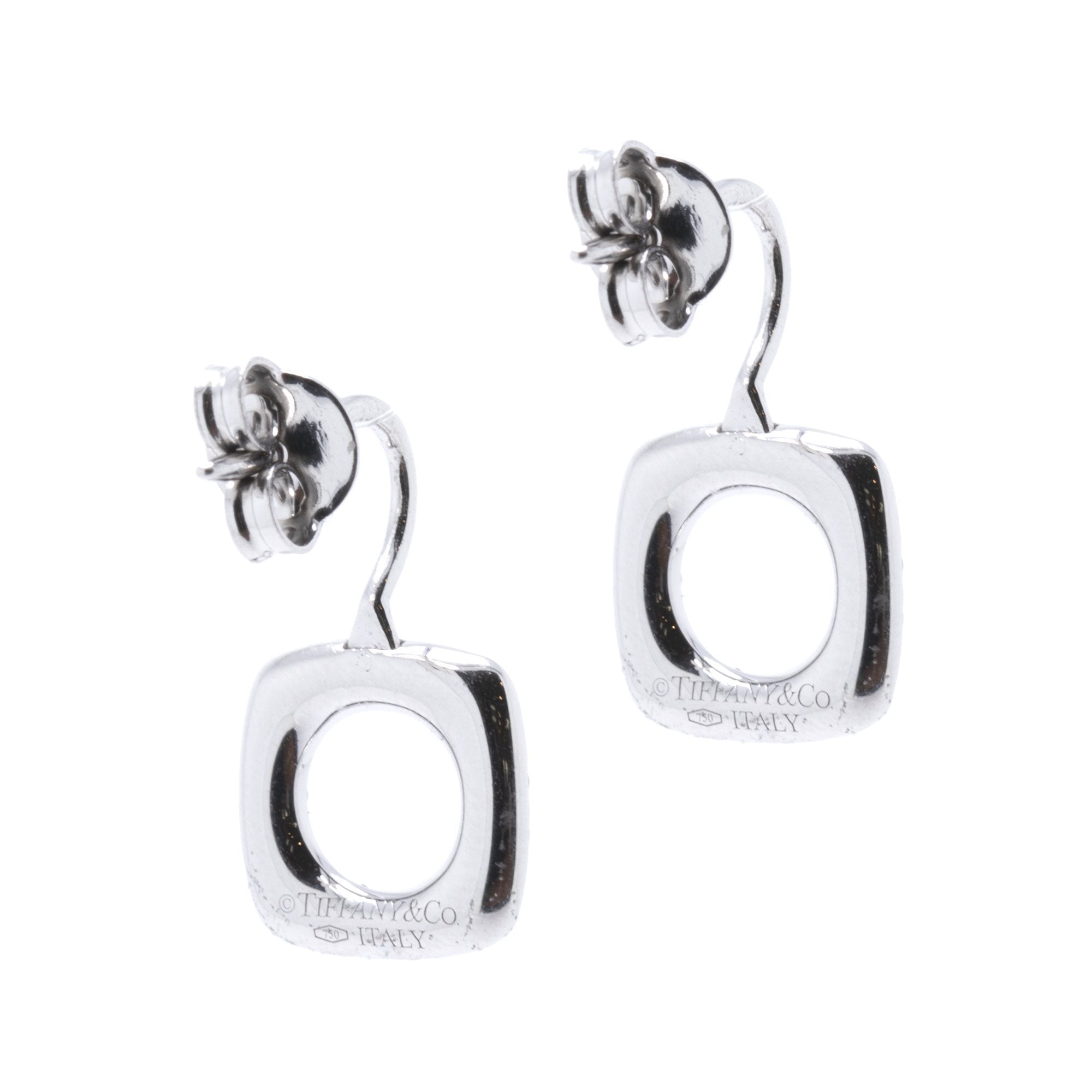 Tiffany & Co. 18k White Gold Diamond Cushion Drop Earrings