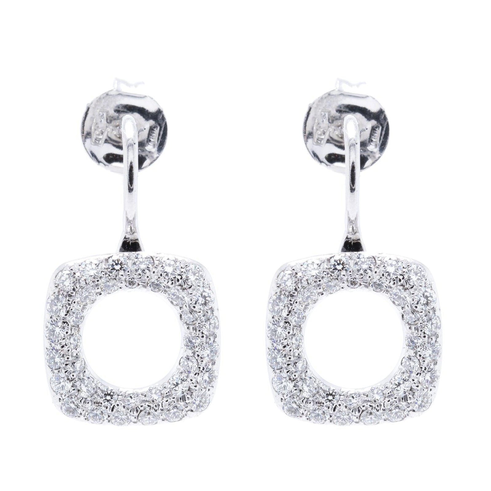Pear Shaped Halo Diamond Drop Earrings 799 ct tw in 18k white gold