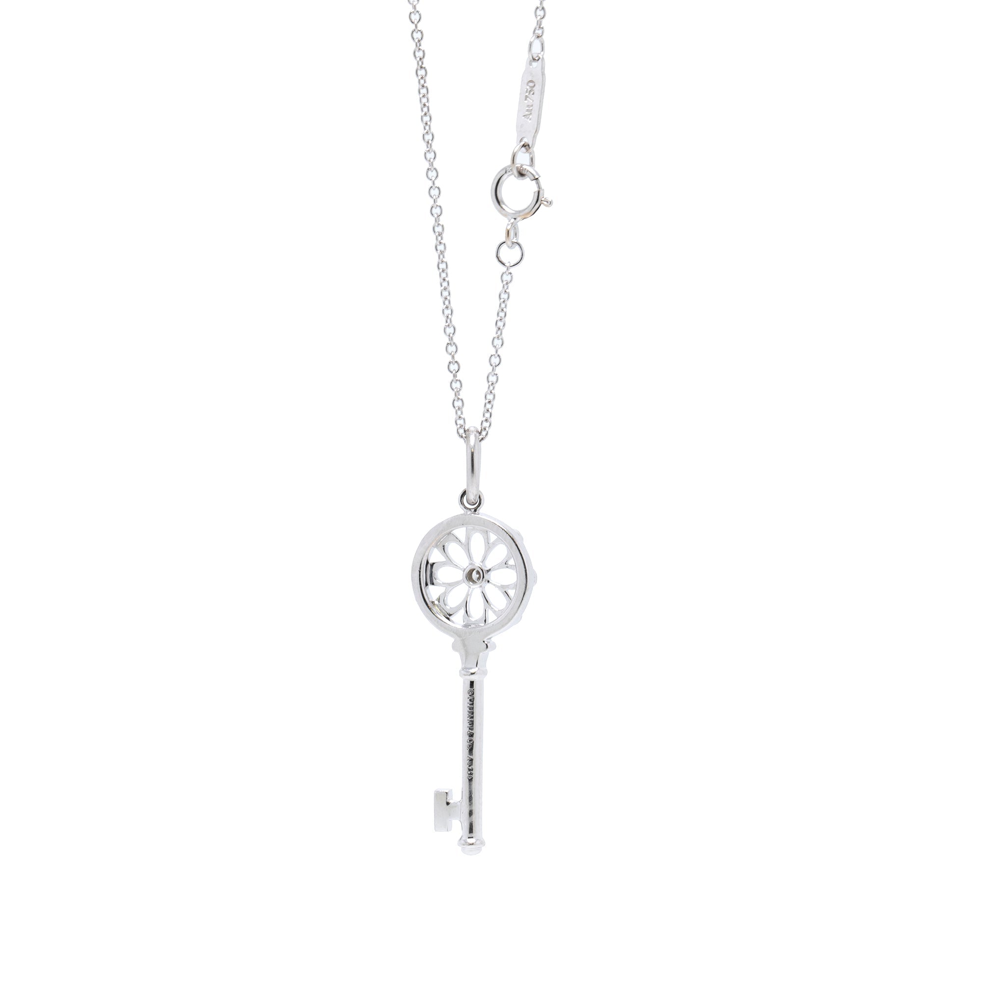 Tiffany & Co. 18k White Gold Diamond Floral Key Pendant Necklace