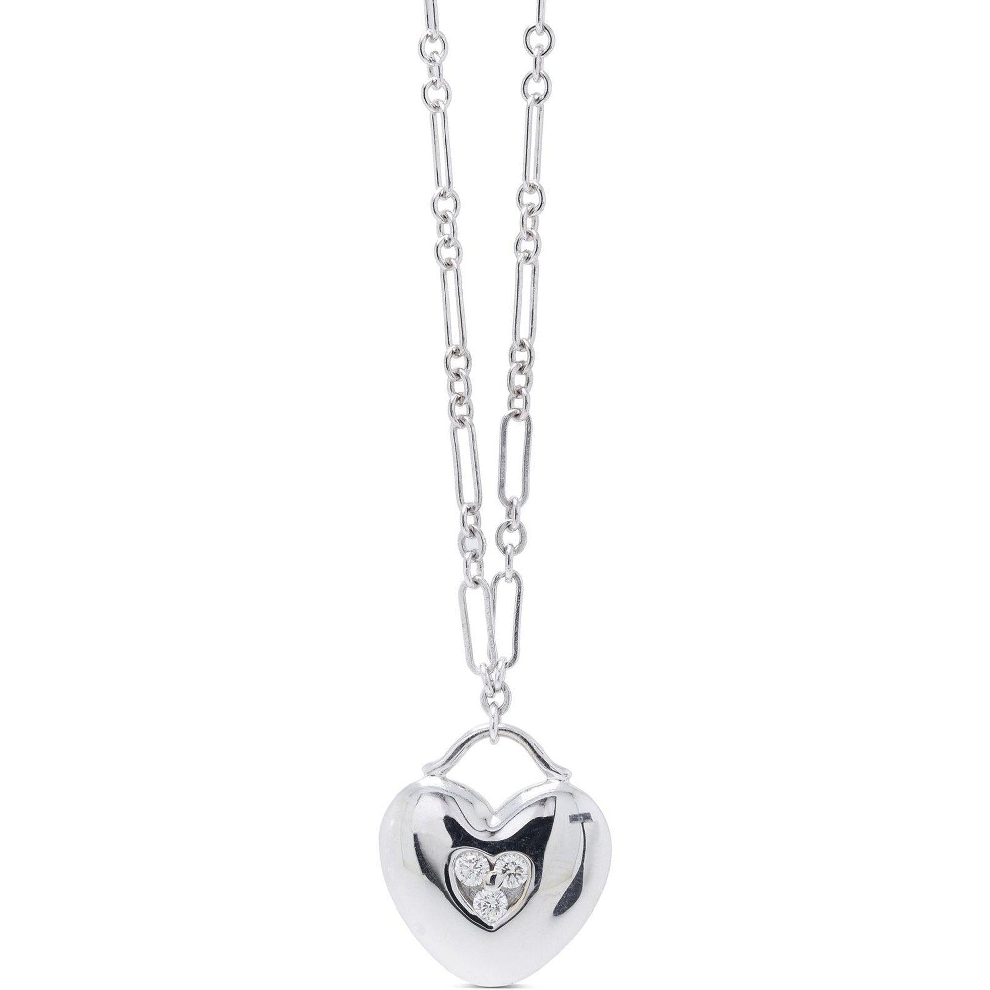 Tiffany & Co. 18k White Gold Diamond Heart Pendant Necklace