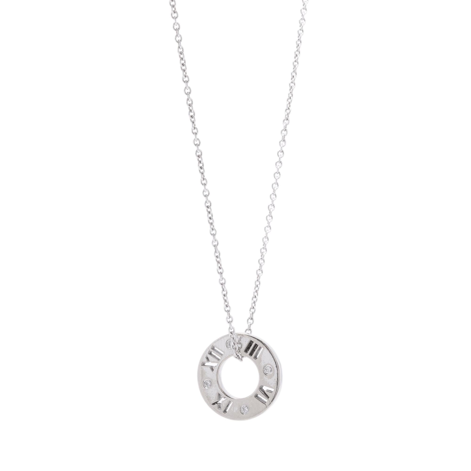 Tiffany & Co. 18k White Gold Diamond Pierced Atlas Pendant Necklace
