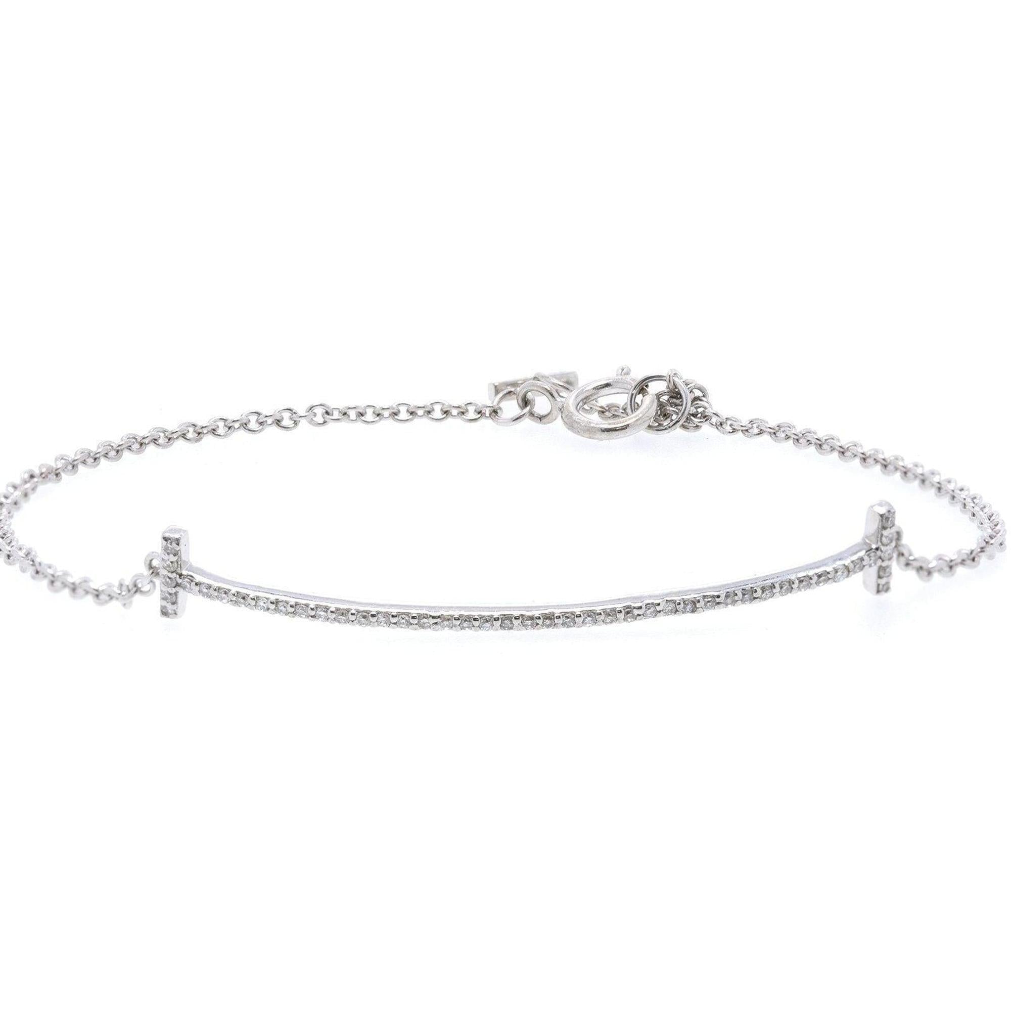 Tiffany & Co. 18k White Gold Diamond T Smile Bracelet