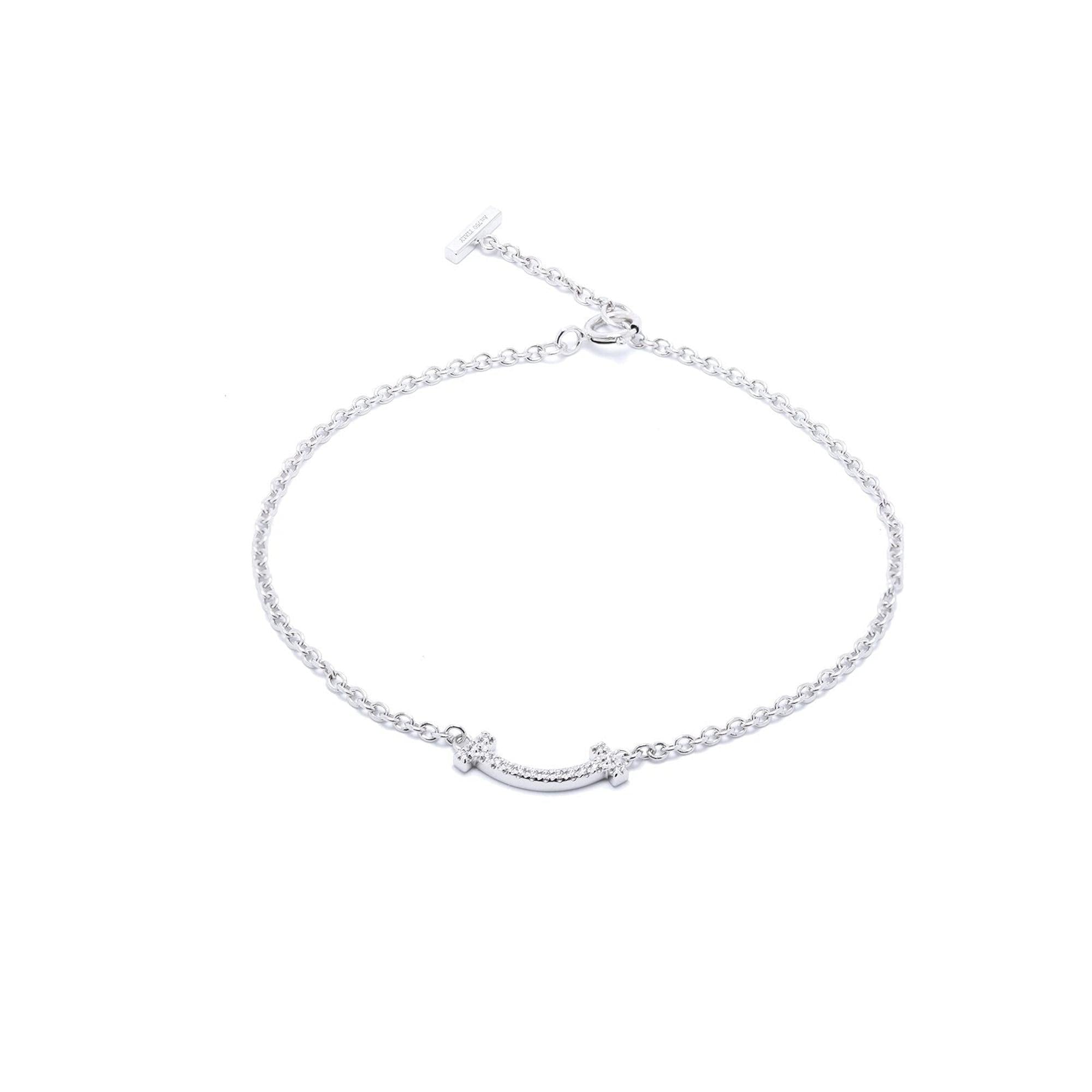Tiffany & Co. 18k White Gold Diamond T Smile Bracelet
