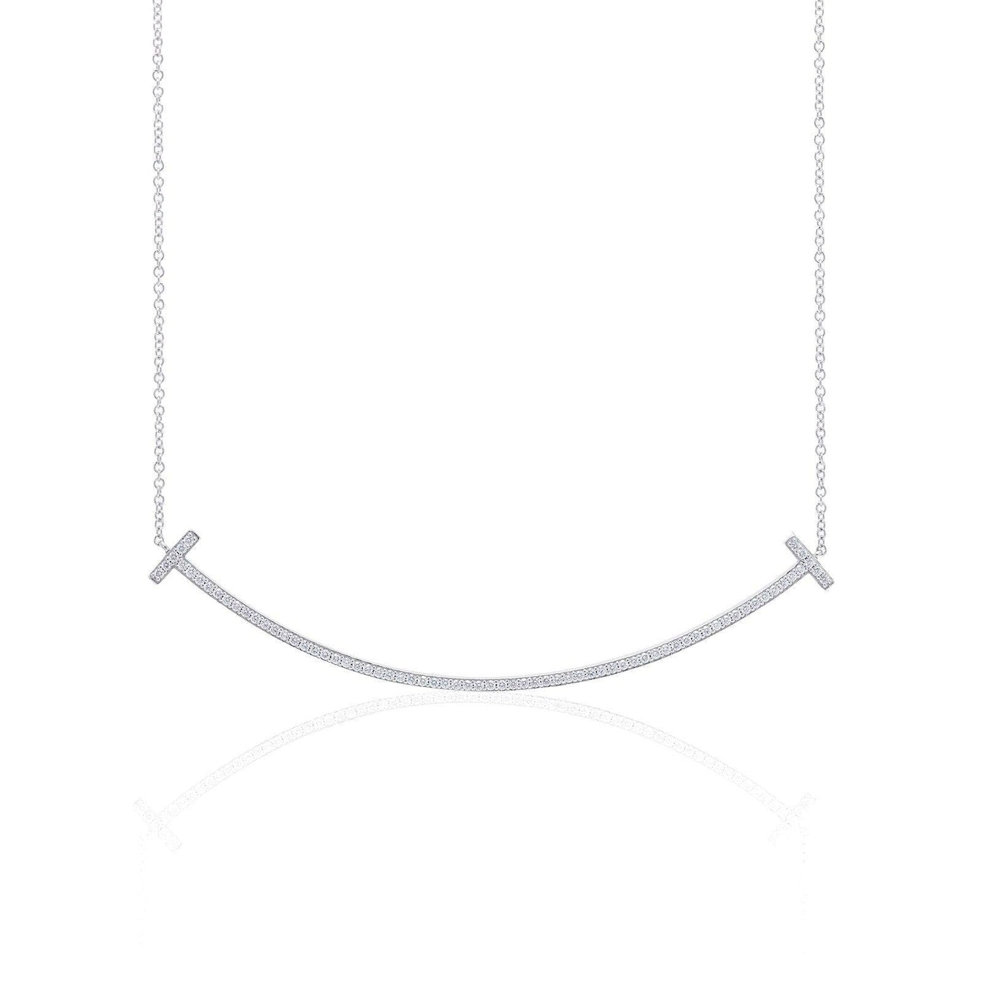 Tiffany & Co. 18k White Gold Diamond T Smile Pendant Necklace