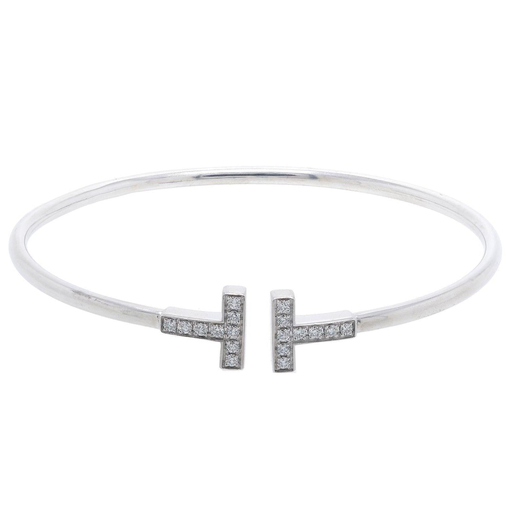 Tiffany & Co. 18k White Gold & Diamond T Wire Bracelet