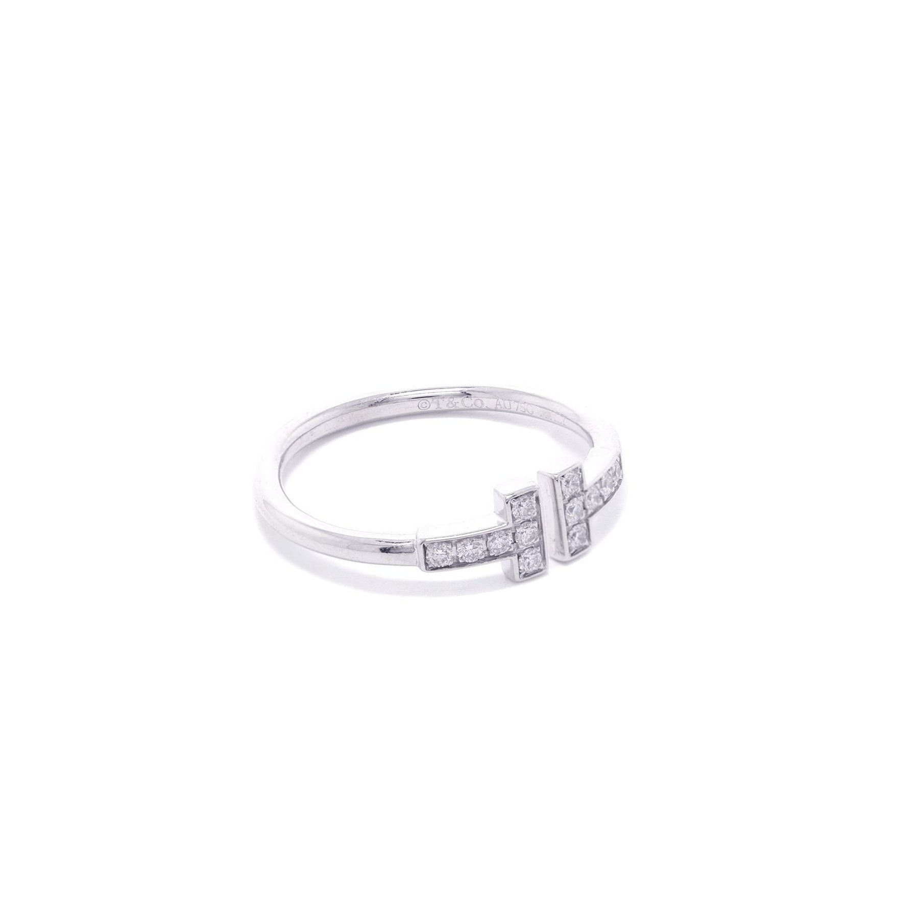 Tiffany & Co. 18k White Gold Diamond T Wire Ring