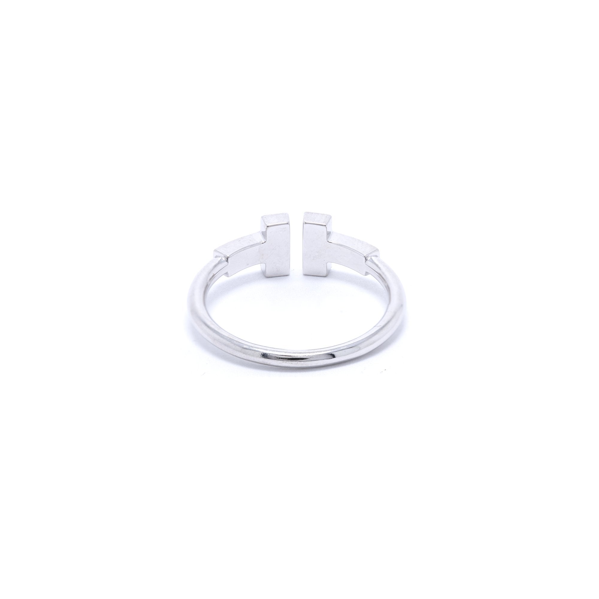 Tiffany & Co. 18k White Gold Diamond T Wire Ring w/ Box