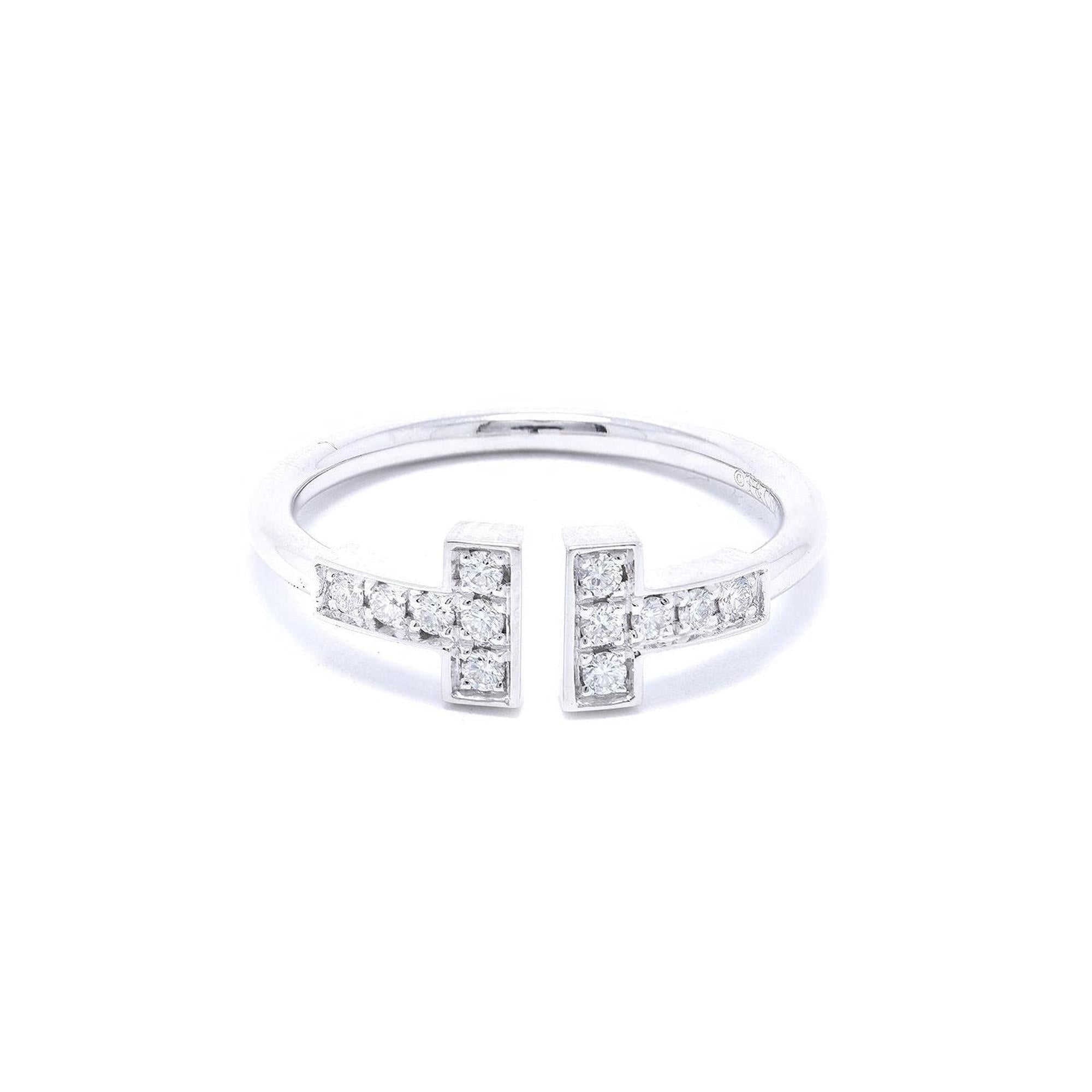 Tiffany & Co. 18k White Gold Diamond T Wire Ring