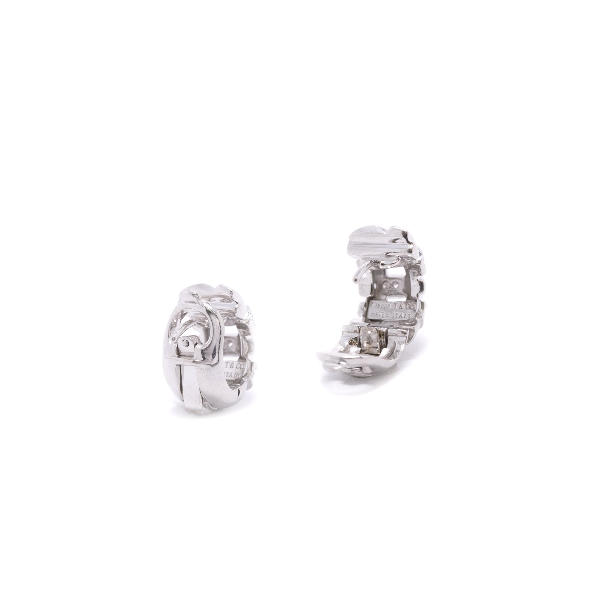 Tiffany & Co. 18k White Gold Diamond Vannerie Basket Weave Earrings