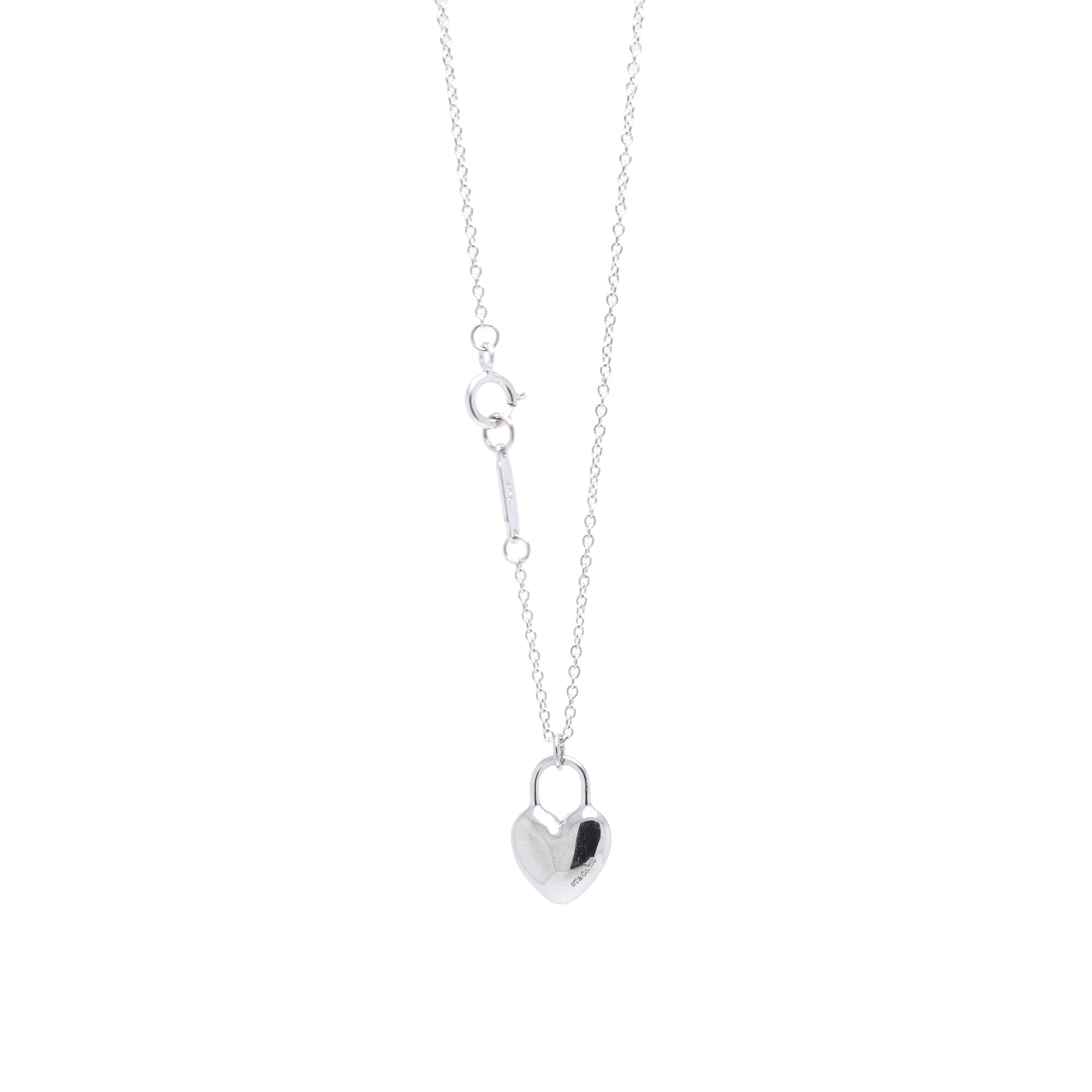 Tiffany & Co. 18k White Gold Mini Heart Lock Diamond Pendant Necklace