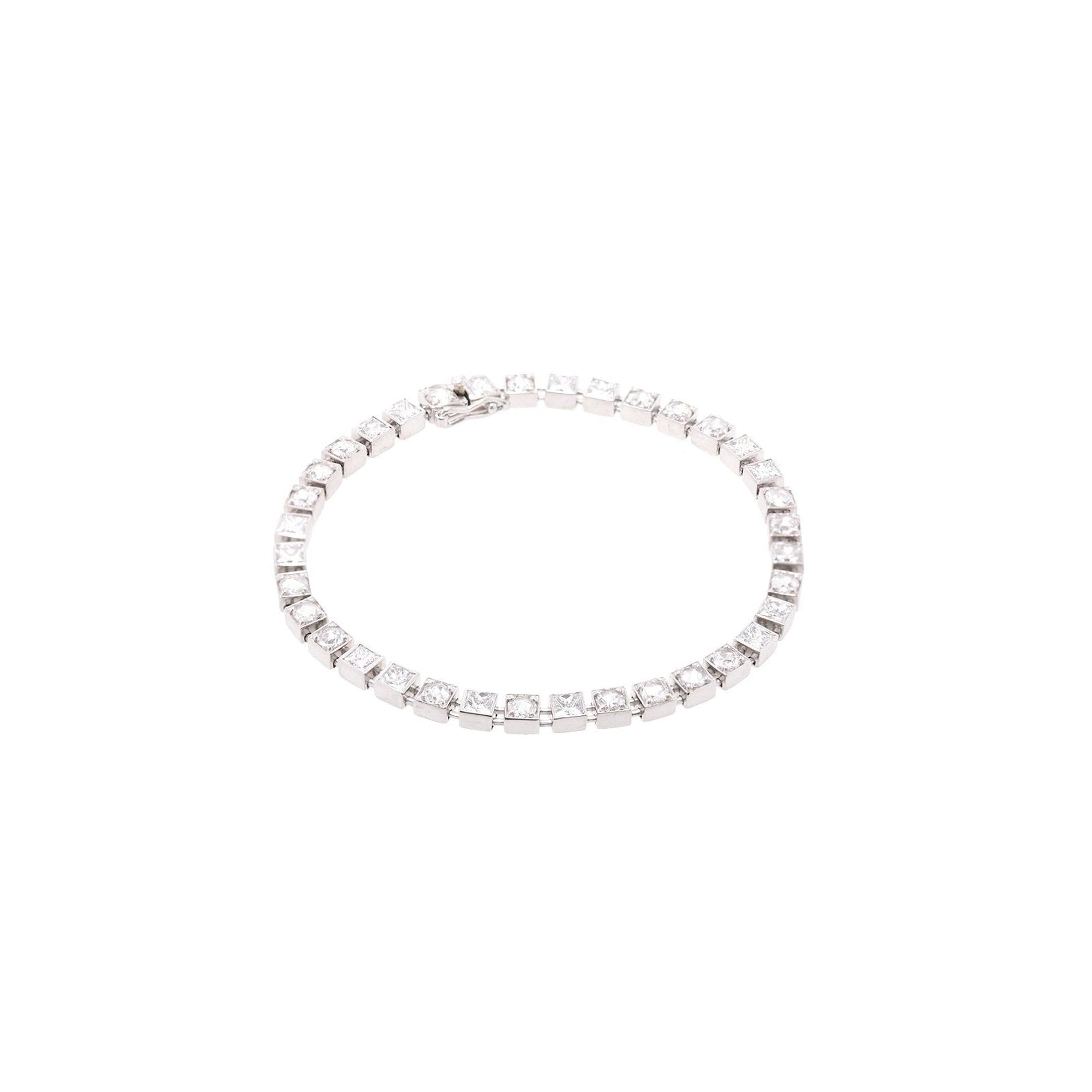 Tiffany & Co. 18k White Gold Princess & Old Cut Diamond Tennis Bracelet