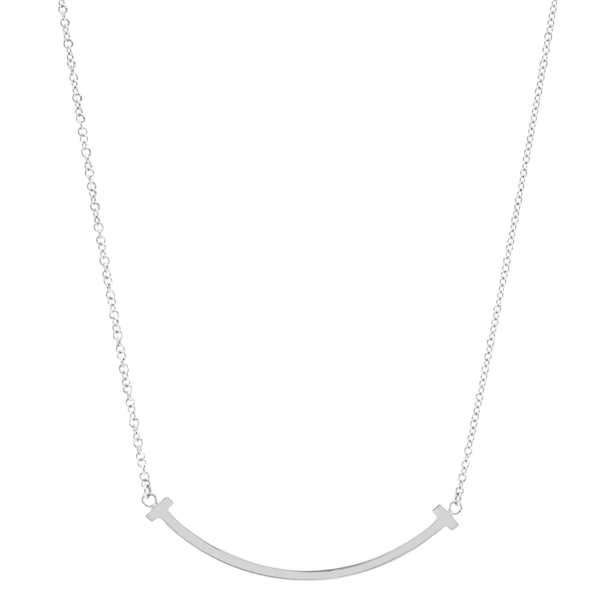 Tiffany & Co. 18k White Gold T Smile Pendant Necklace