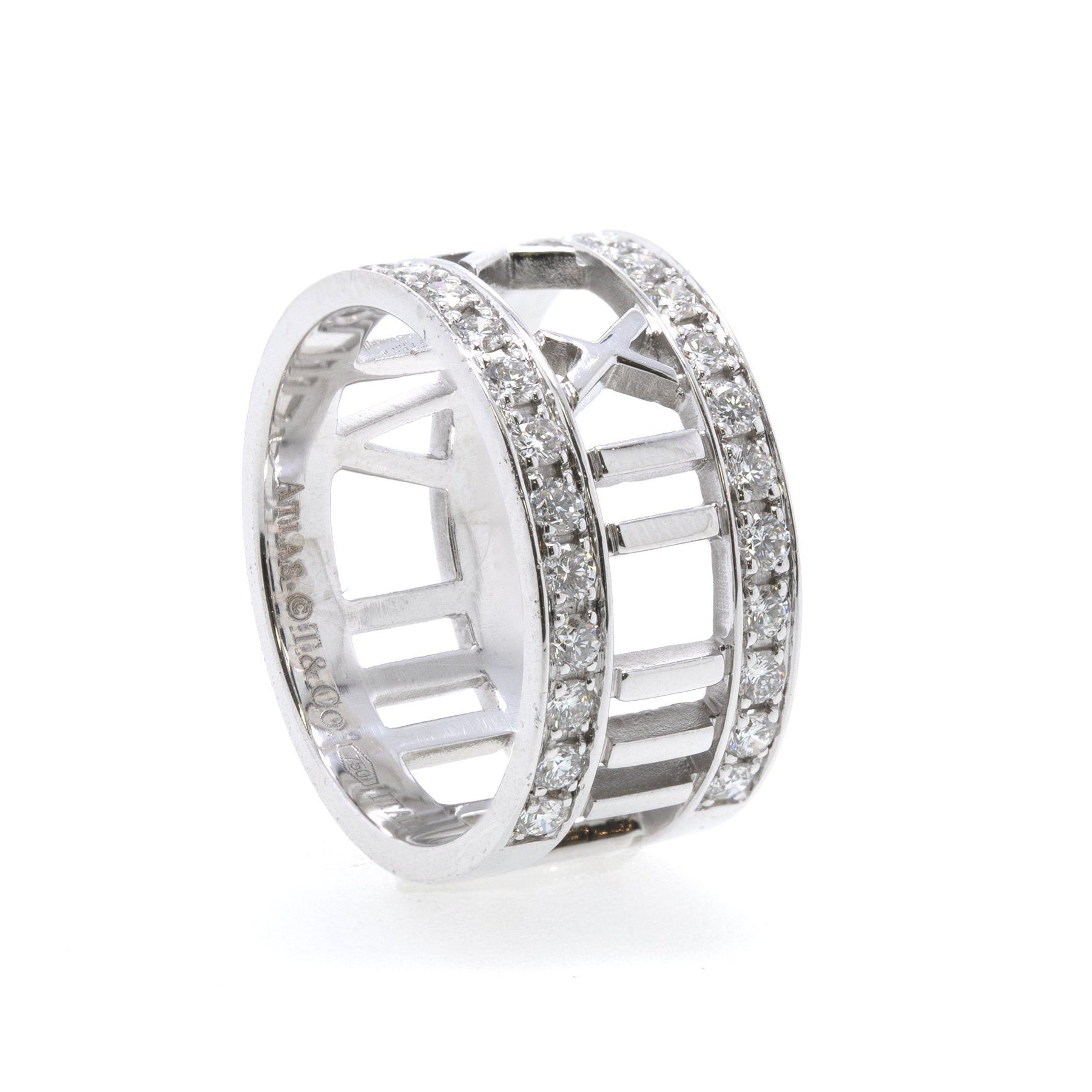 Tiffany & Co. 18k White Gold Wide Atlas Open Ring with Diamonds