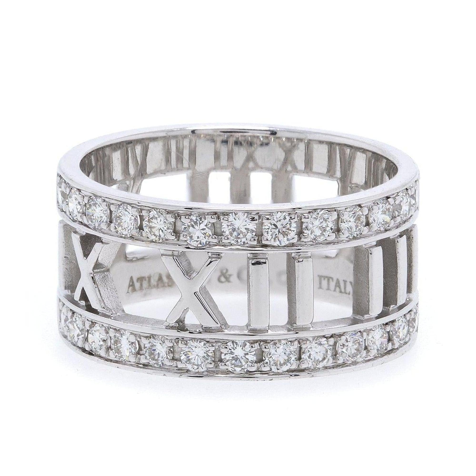 Tiffany & Co. 18k White Gold Wide Atlas Open Ring with Diamonds