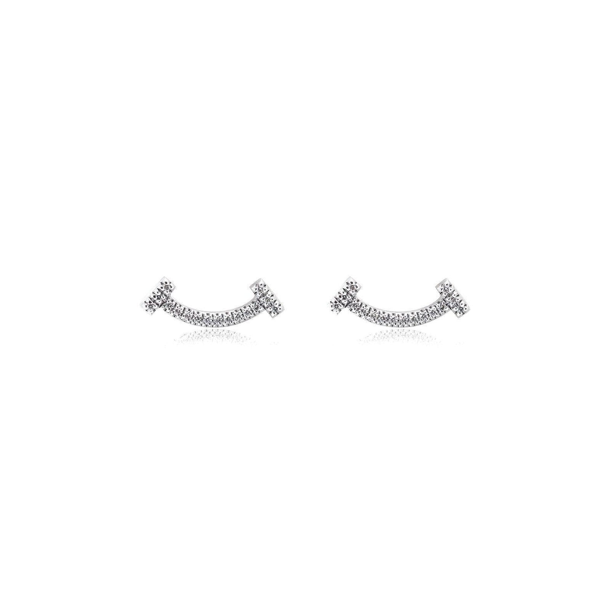 Tiffany & Co. 18k White Gold and Diamond T Smile Earrings