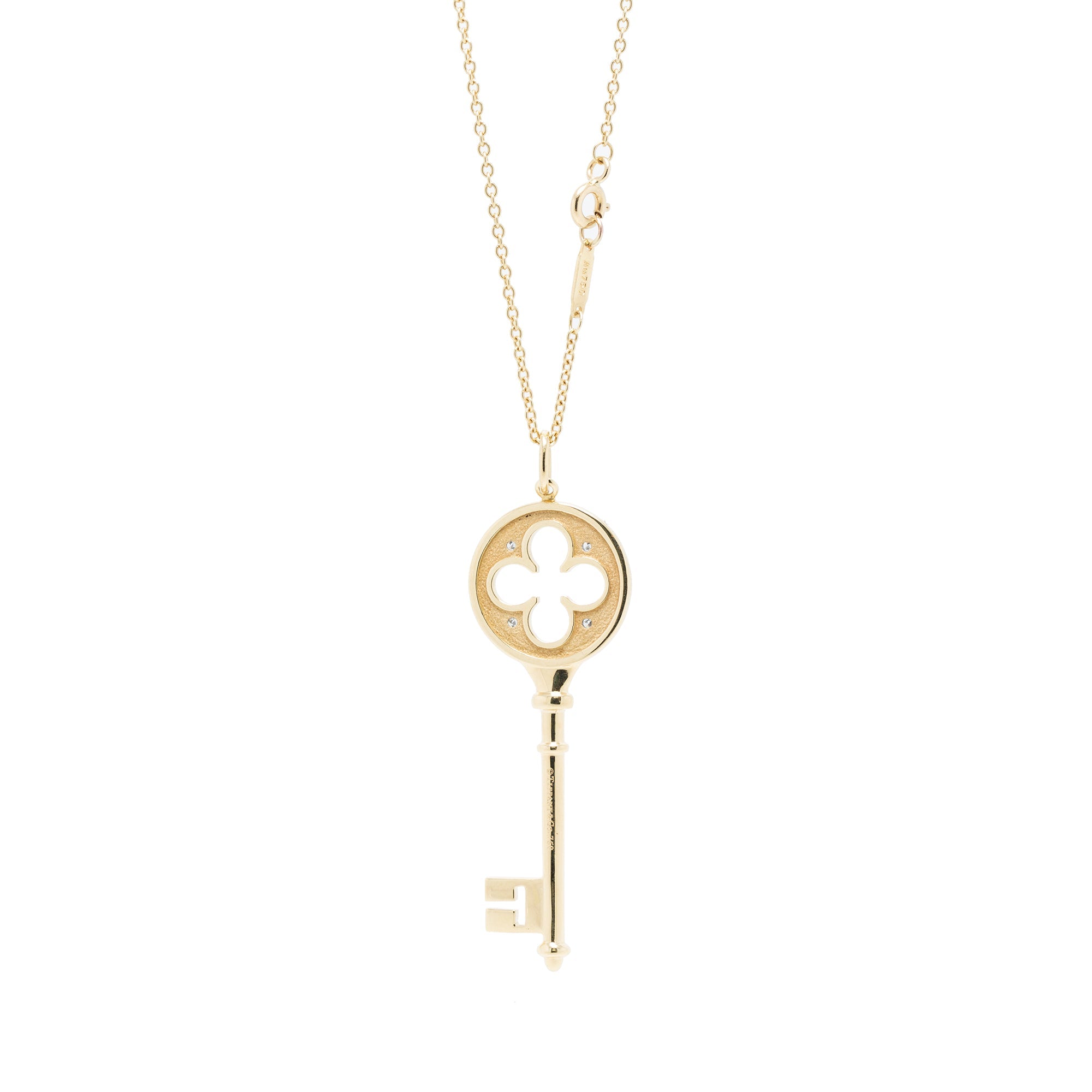 Tiffany & Co. 18k Yellow Gold Diamond Clover Key Pendant Necklace
