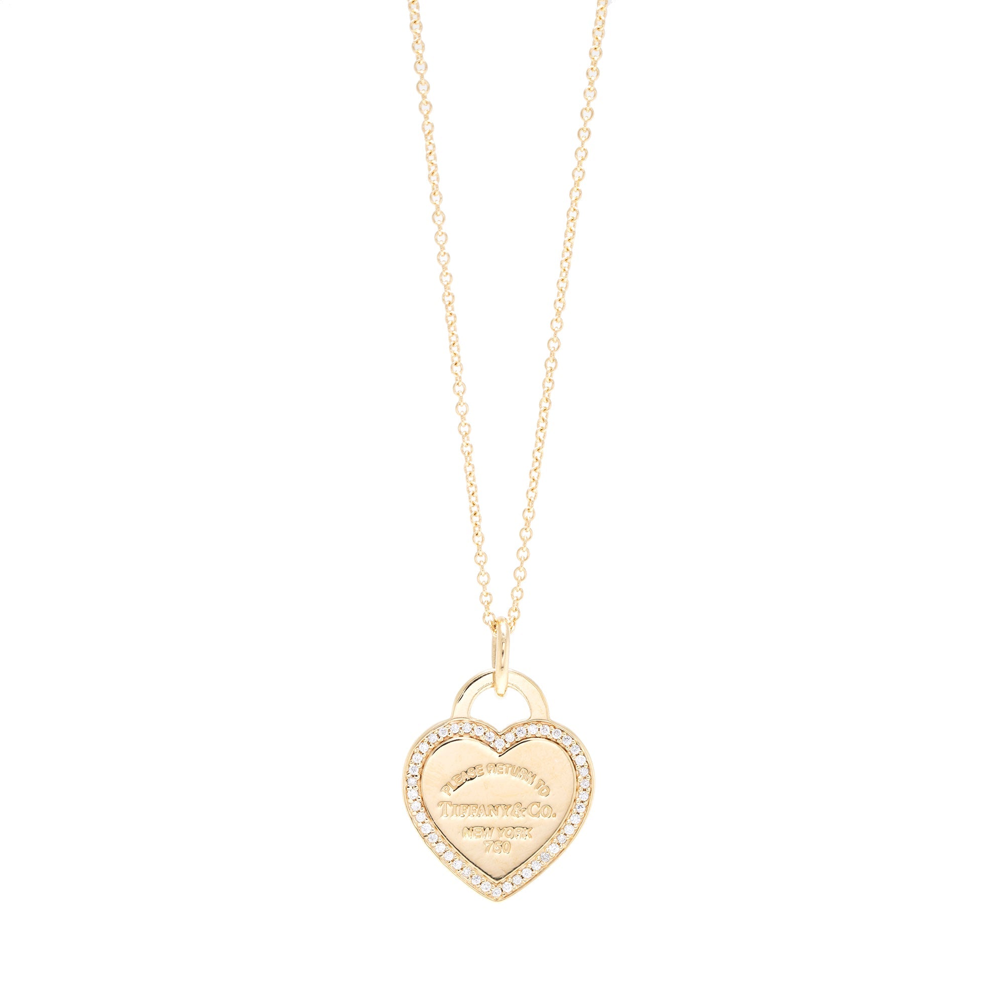 Tiffany & Co. 18k Yellow Gold Diamond Return to Tiffany Small Heart Tag Pendant Necklace